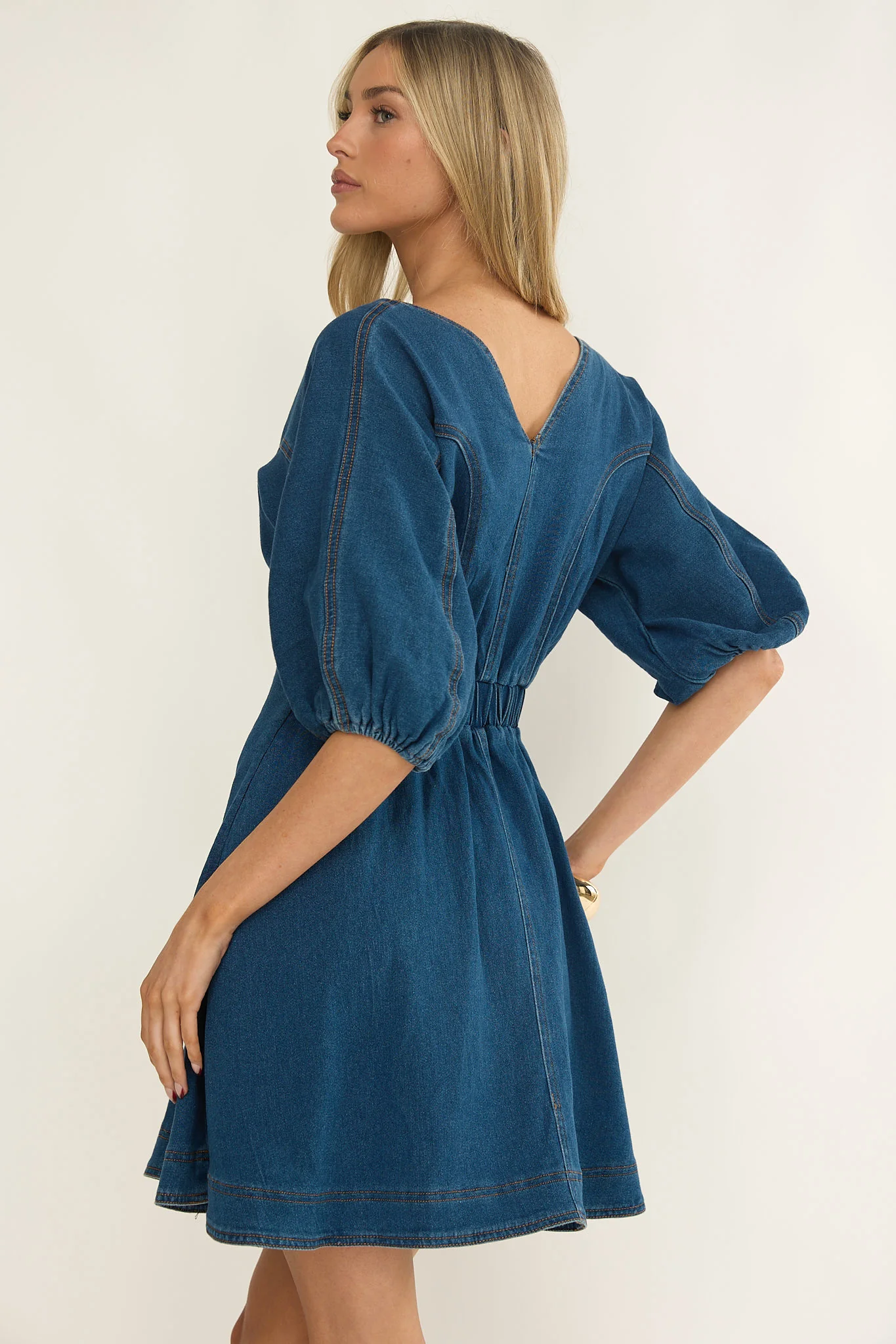 Rivette Bubble Sleeve Mini Dress Denim