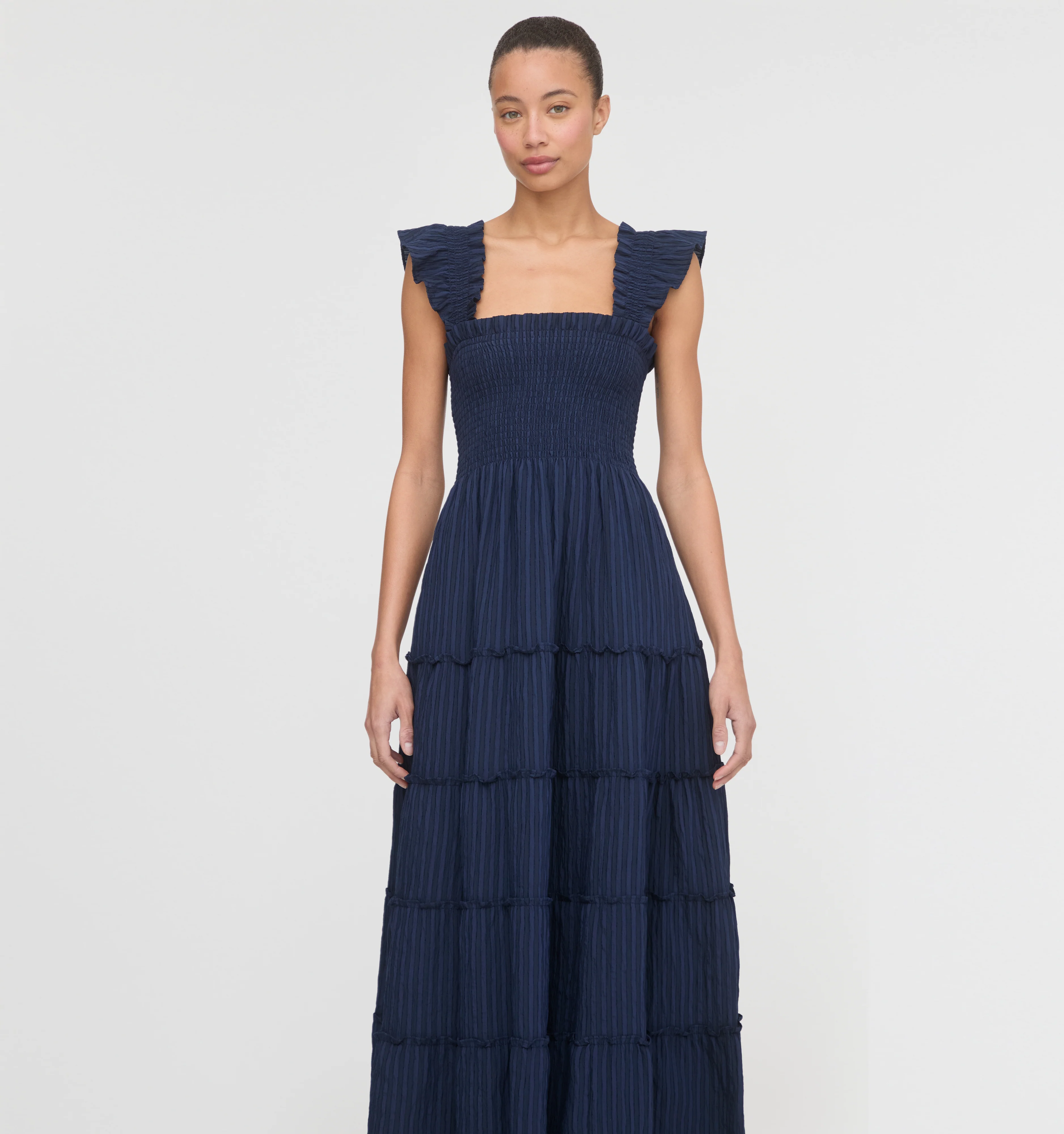 The Ellie Maxi Nap Dress - Navy Tonal Seersucker