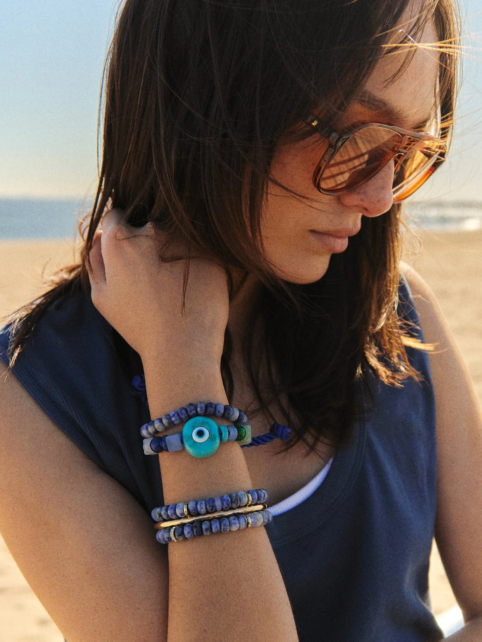 Bright Eyed Beaded Bracelet - Blue