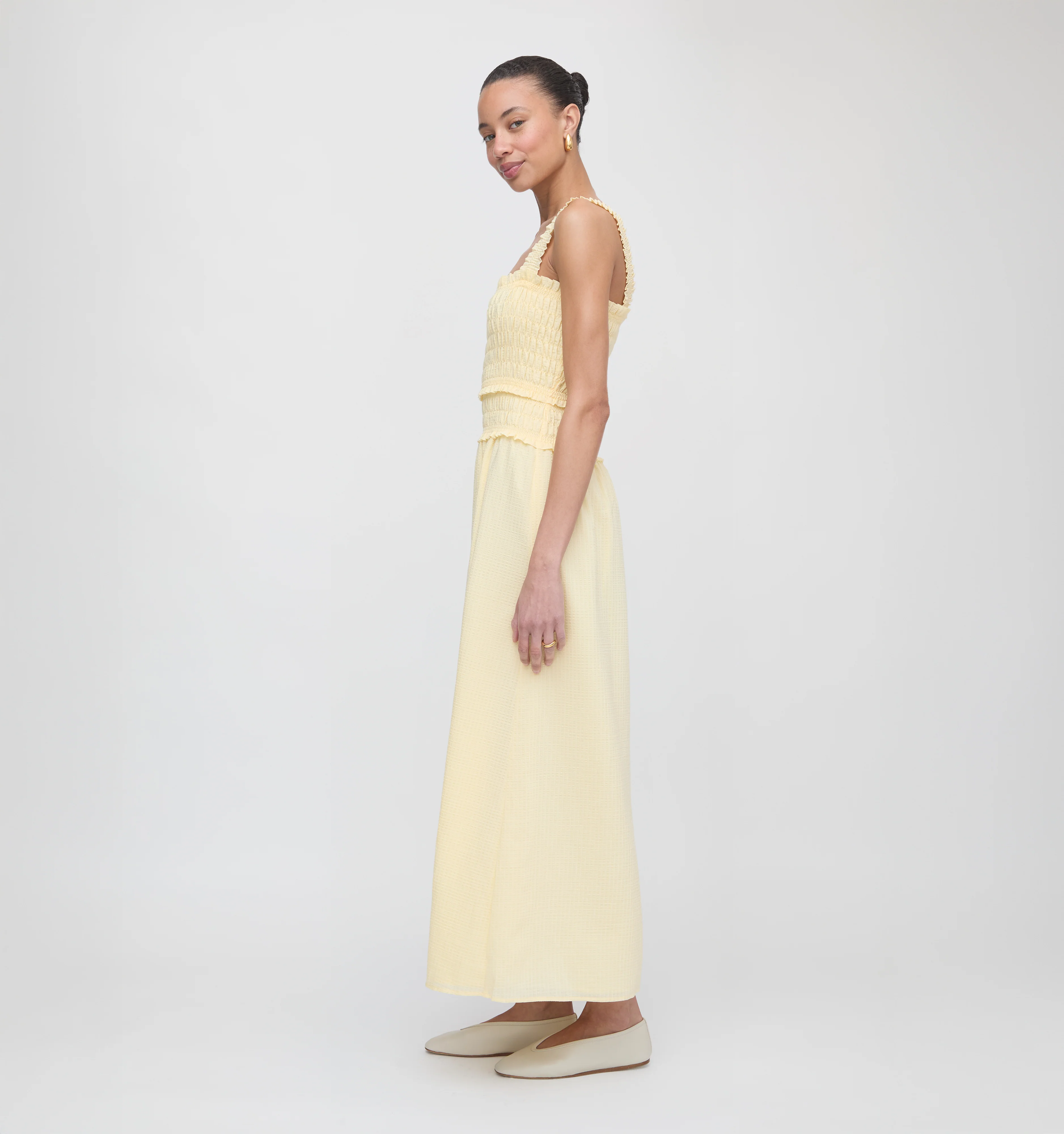 The Azalea Maxi Nap Dress - Butter Yellow Tonal Seersucker