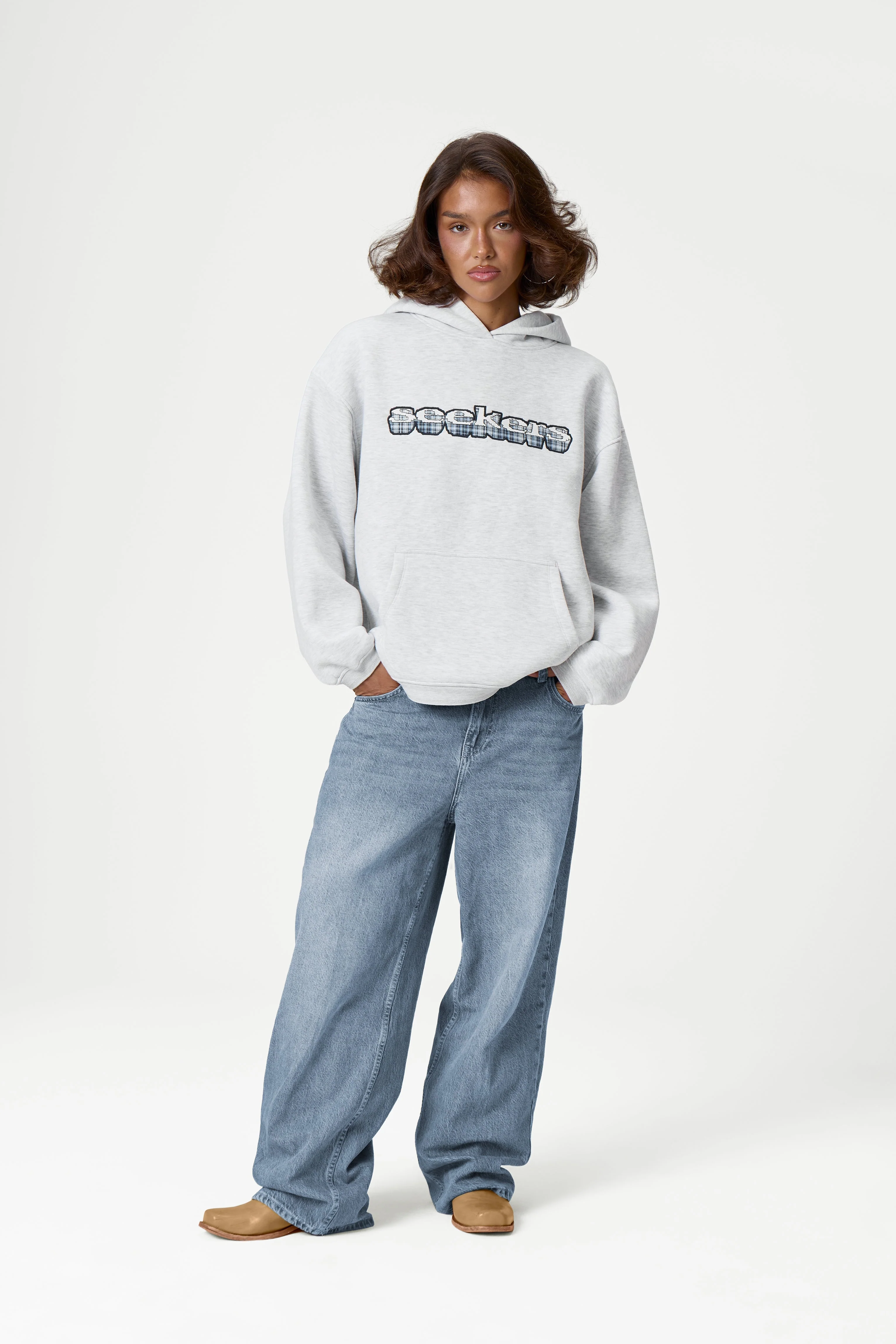 Seekers Checkie Hoodie in Grey Marl