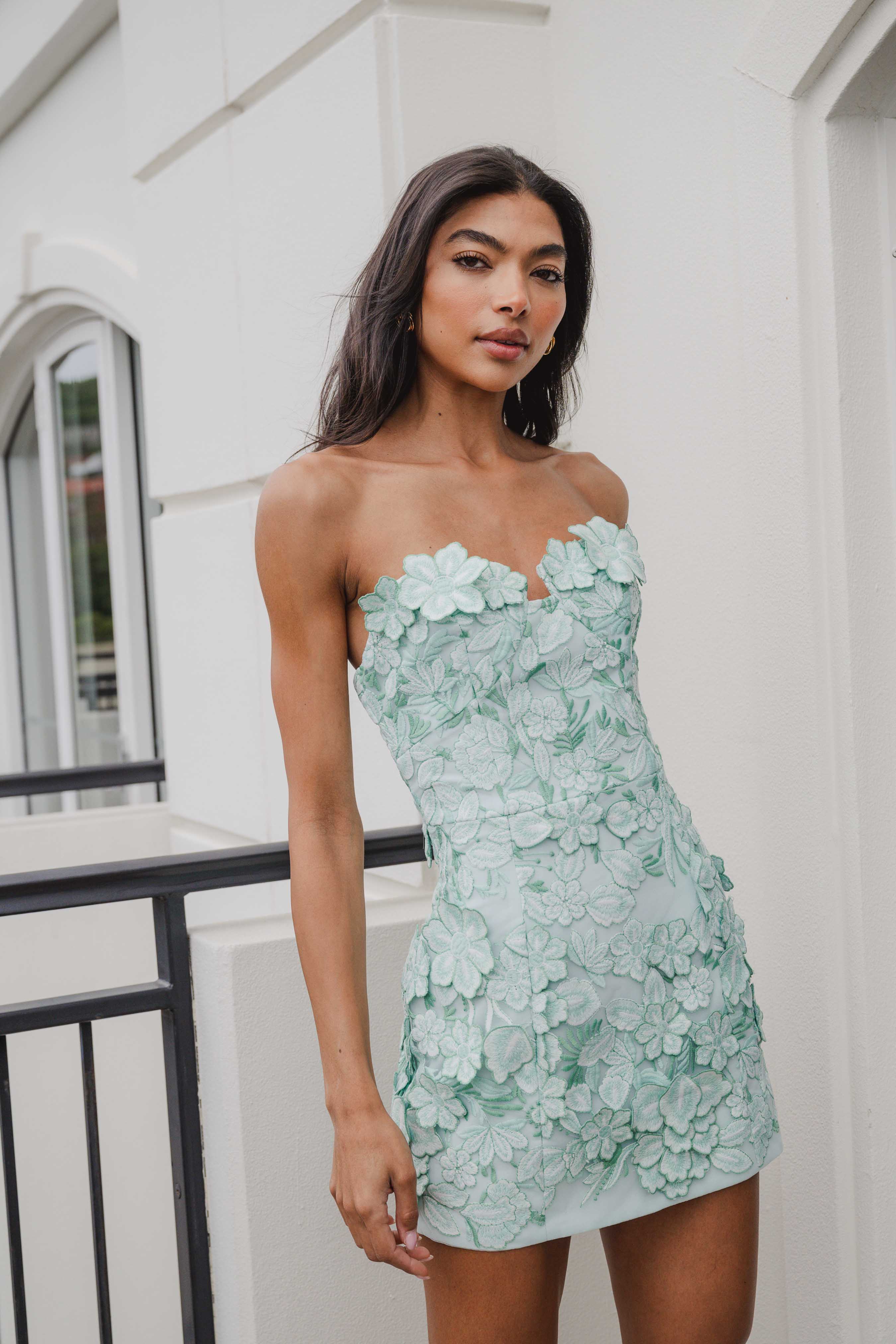Roseate Strapless Maxi Dress in Mint Green