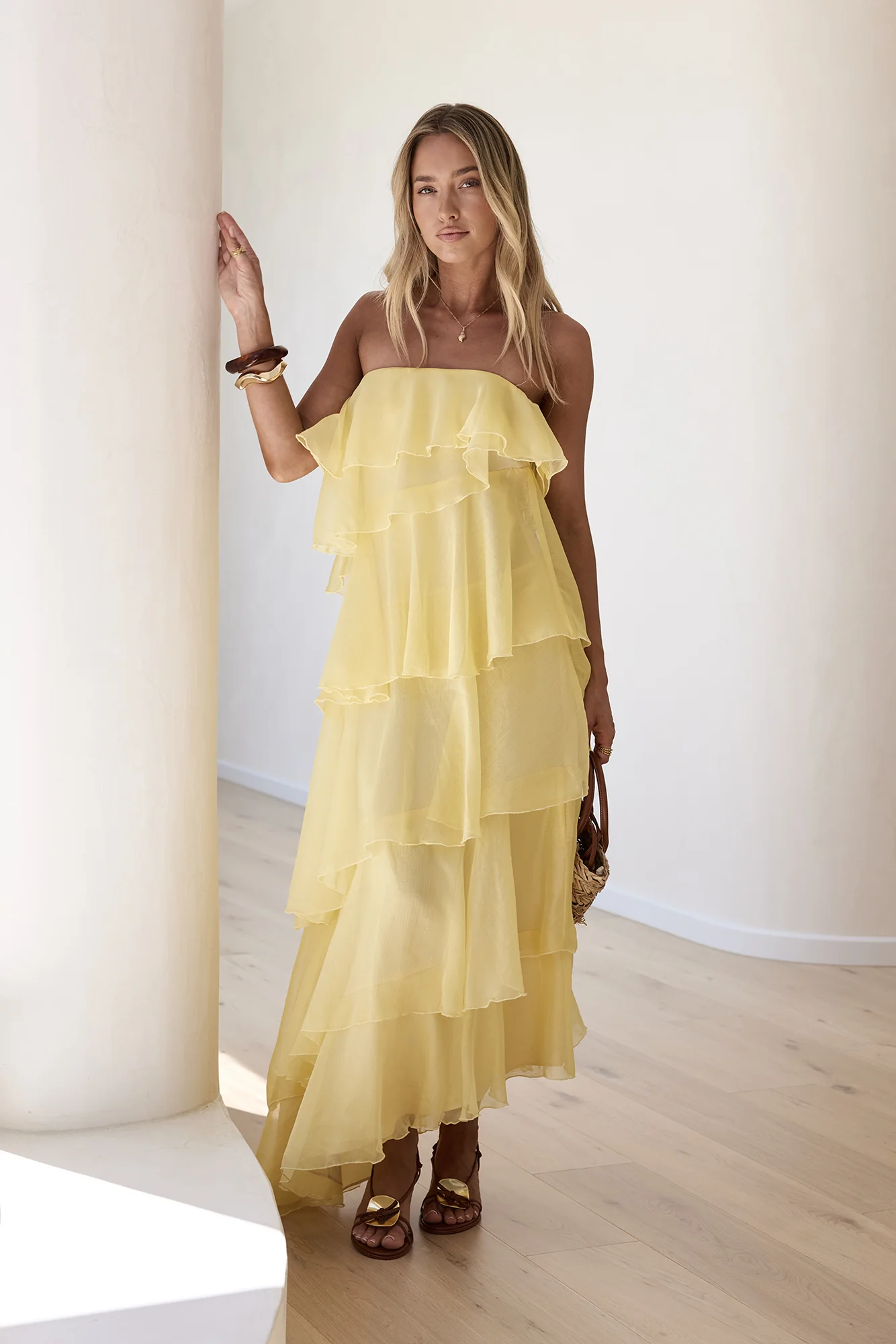 Drop Of Sun Strapless Maxi Dress Yellow
