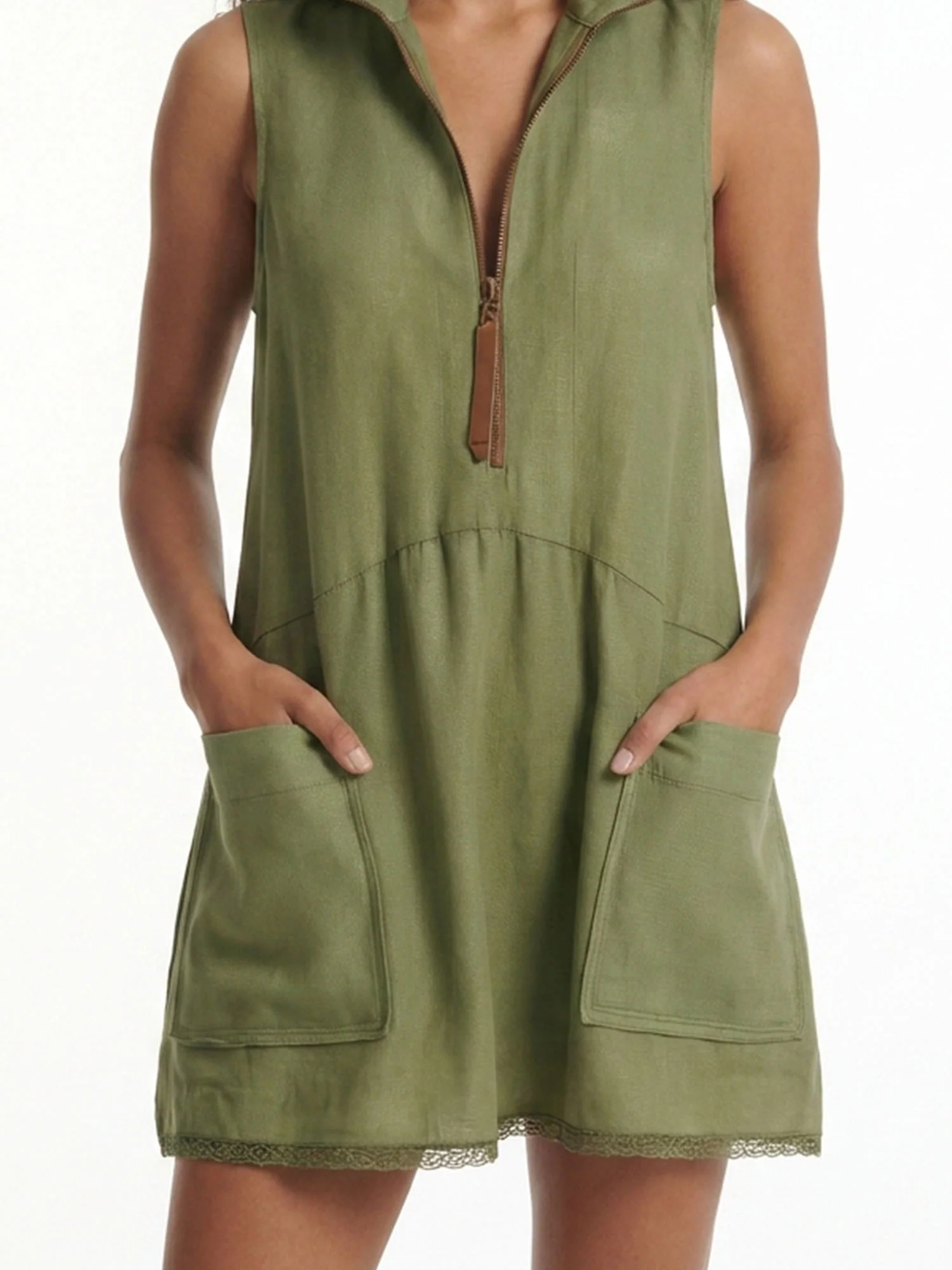 Olive Zip Mini Dress