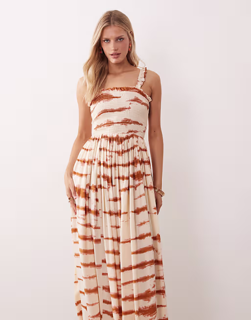 Iisla & Bird beach maxi dress in tie dye brown and cream