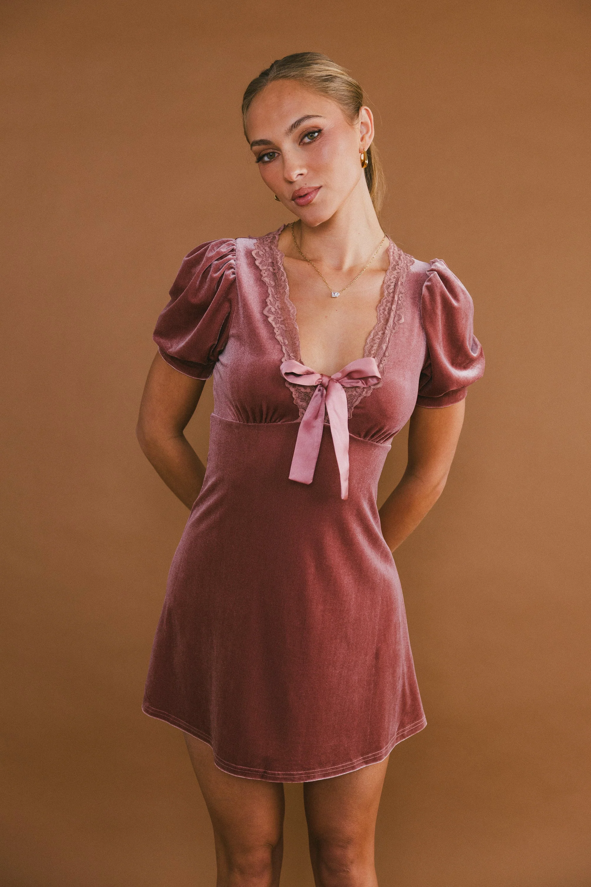 Roxanna Velvet Mini Dress in Mauve
