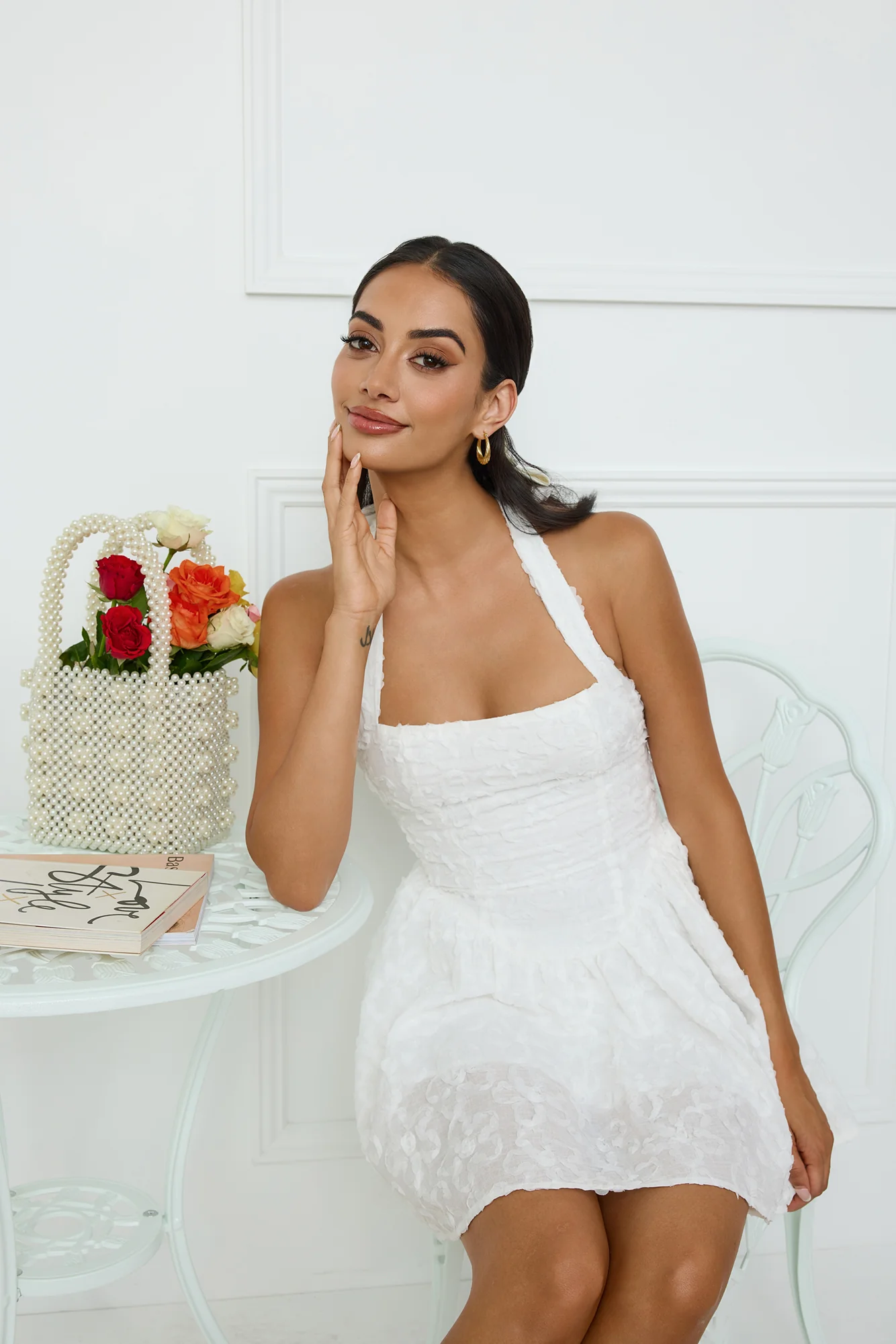 Pretty Glam Halter Mini Dress White - luluinthesky