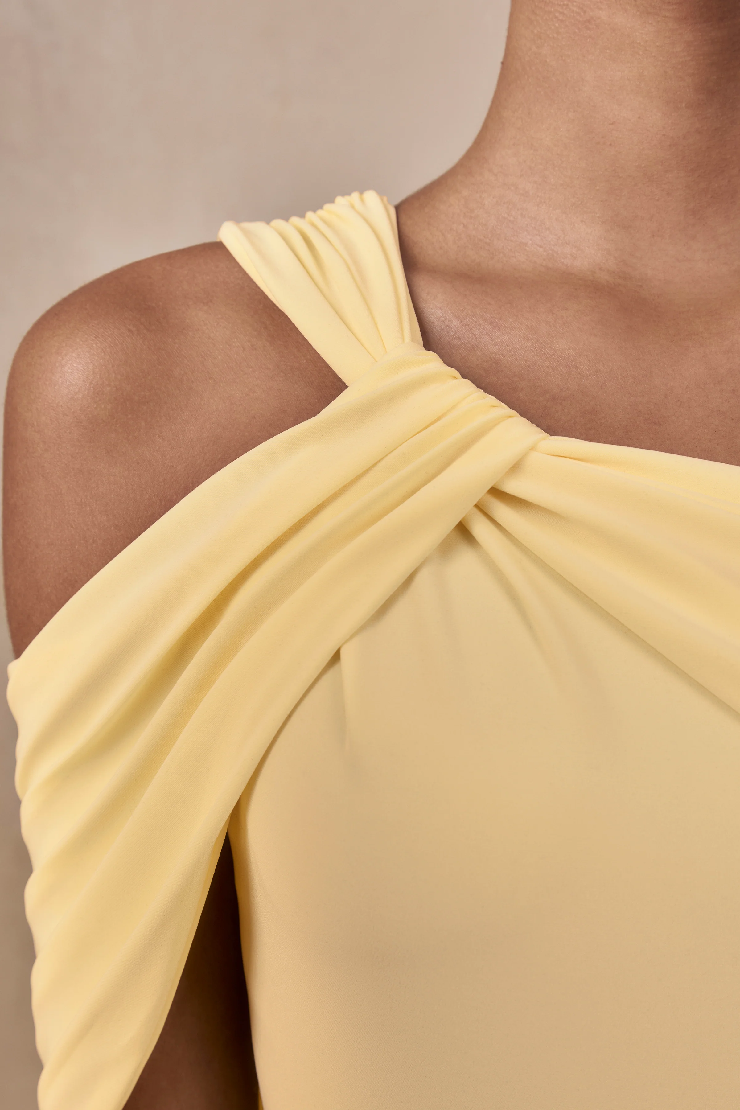 Nala | Lemon Asymmetric-Neck Maxi Dress With Gathered Detailing