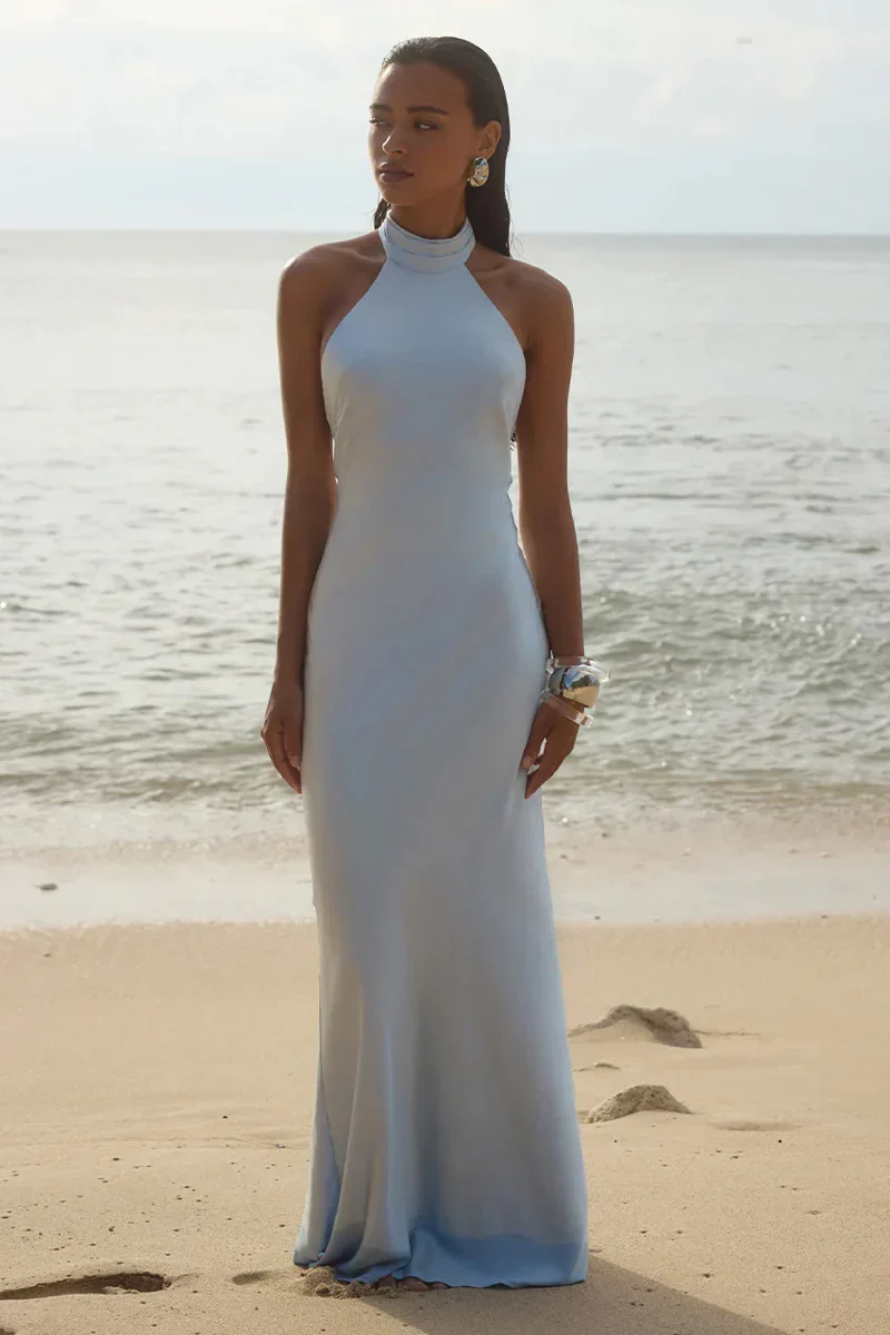 Brigitte Open Back Satin Maxi Dress