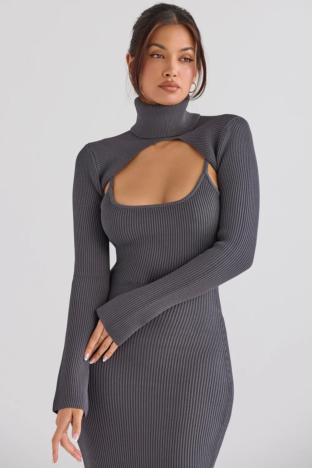 Charcoal Knit Midi Dress