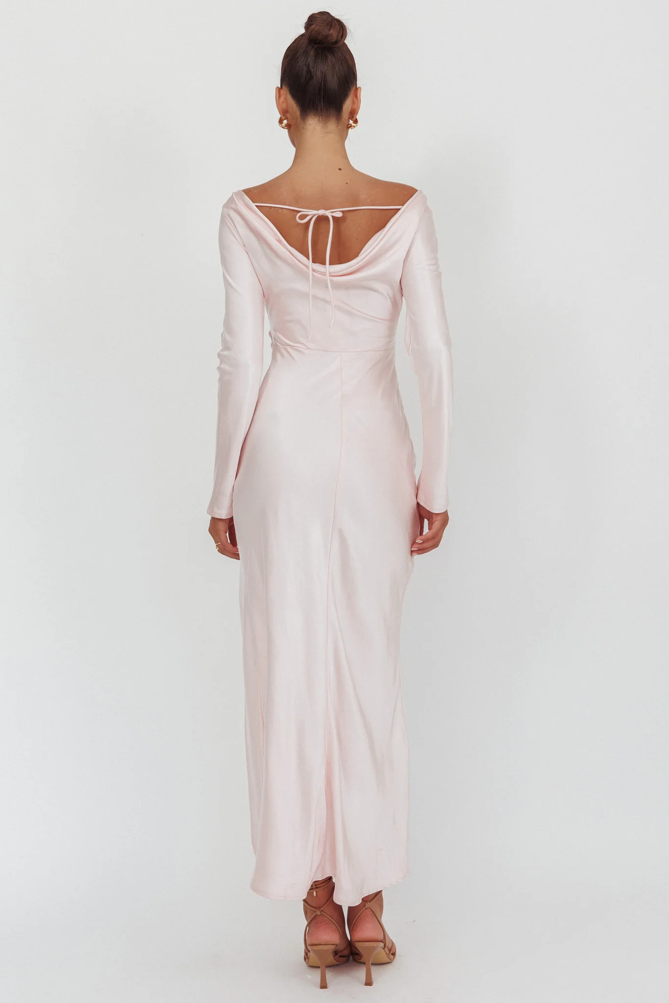 Loveland Long Sleeve Cowl Back Maxi Dress Pink - luluinthesky