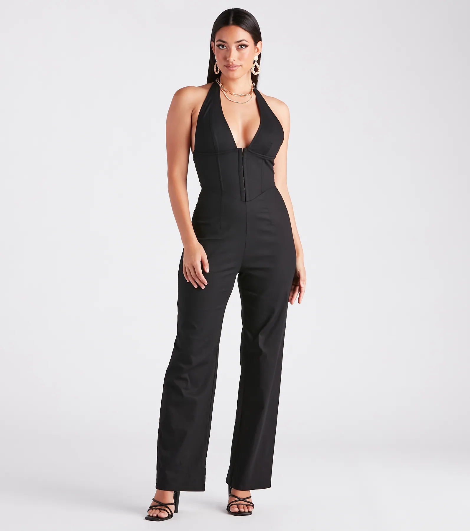Ready In One Halter Corset Wide-Leg Jumpsuit
