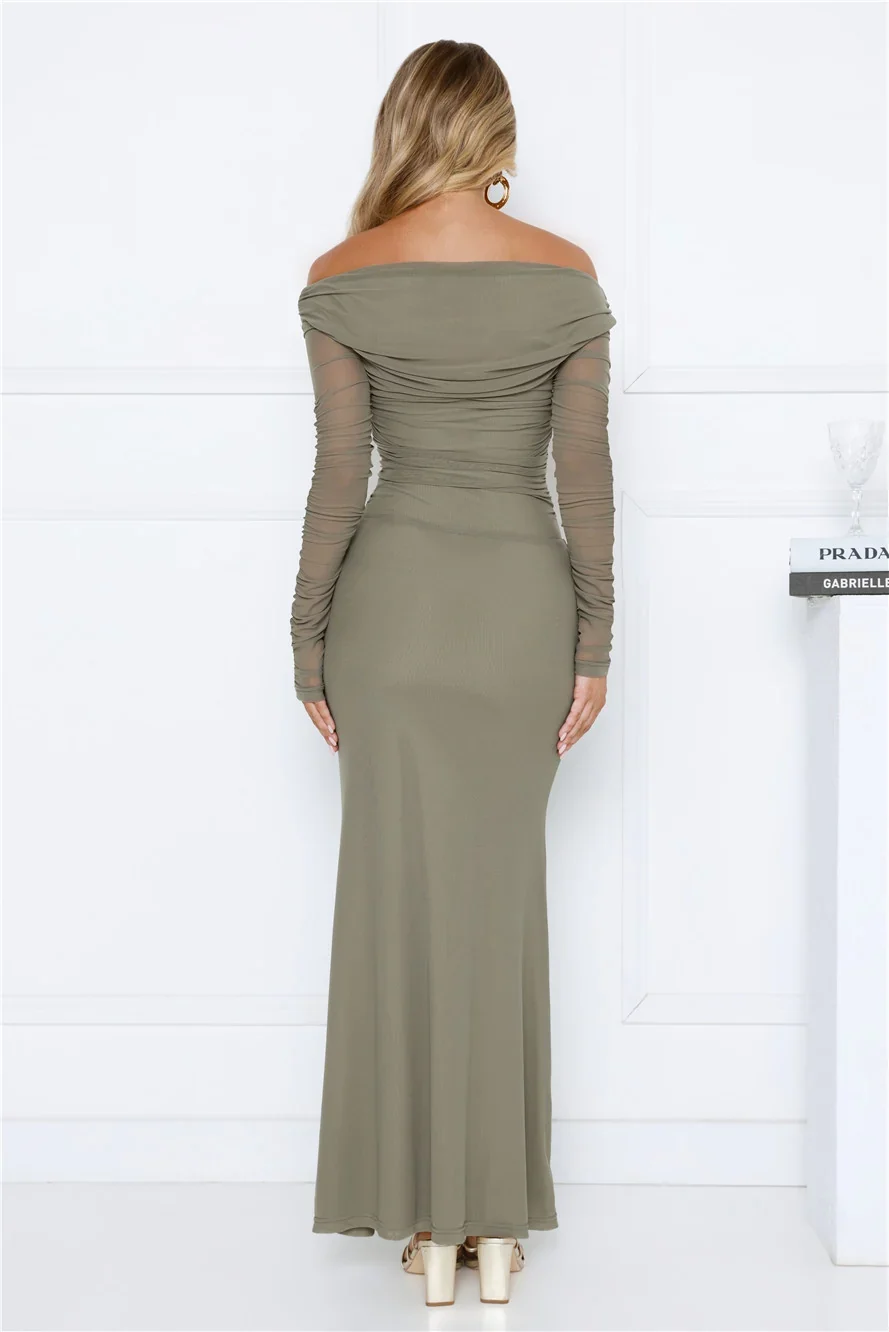 Love Chaser Mesh Long Sleeve Maxi Dress Sage