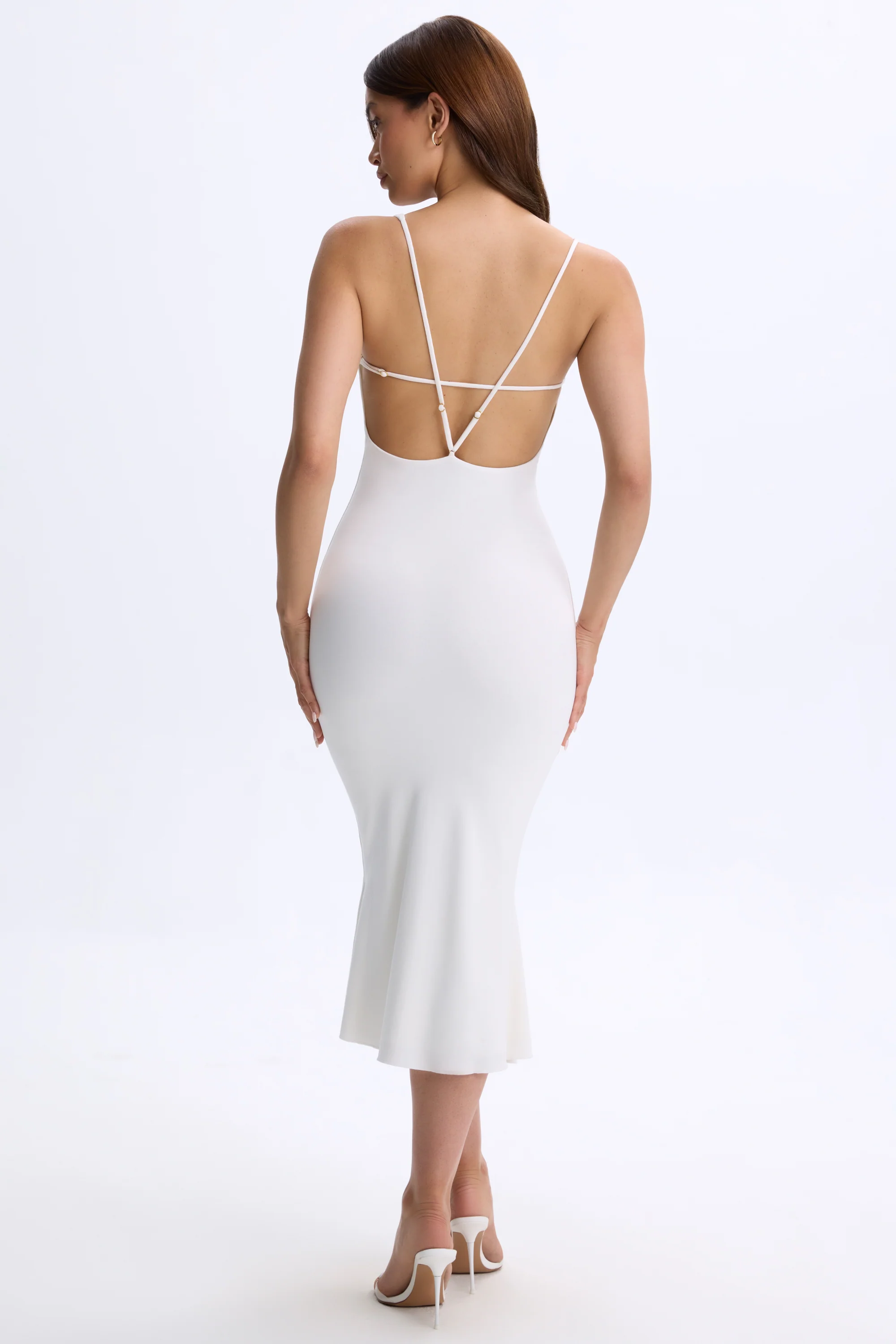 Modal Plunge Open-Back Midaxi Dress in White