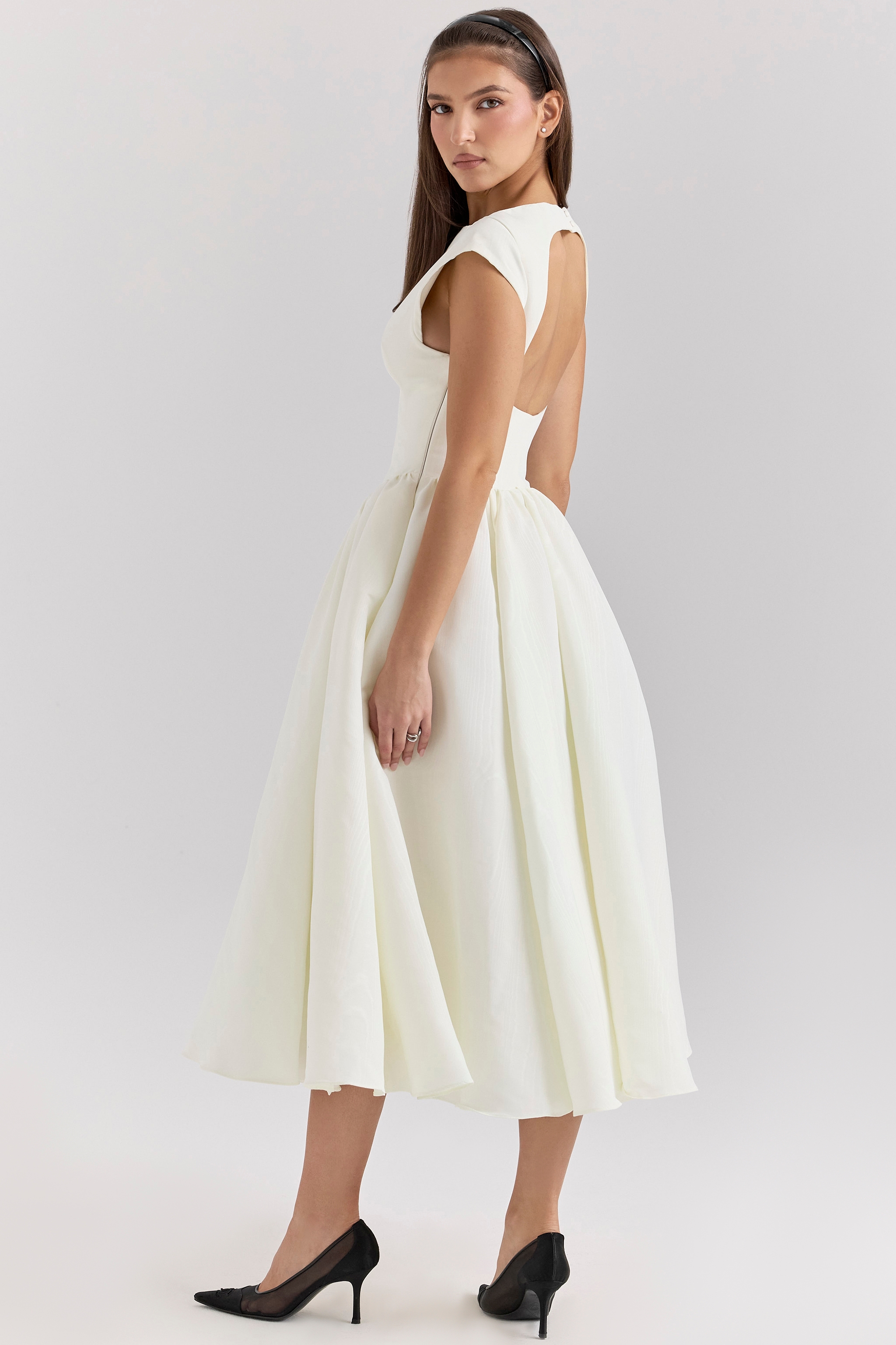 ivory moire satin midi dress