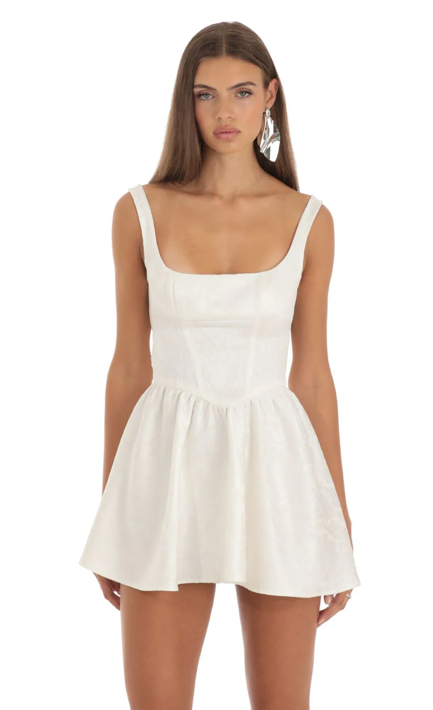 Jacquard Mini Dress in White - luluinthesky