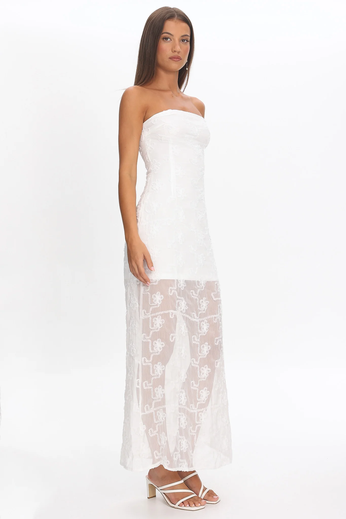 Arlise Strapless Lace Maxi Dress White - luluinthesky