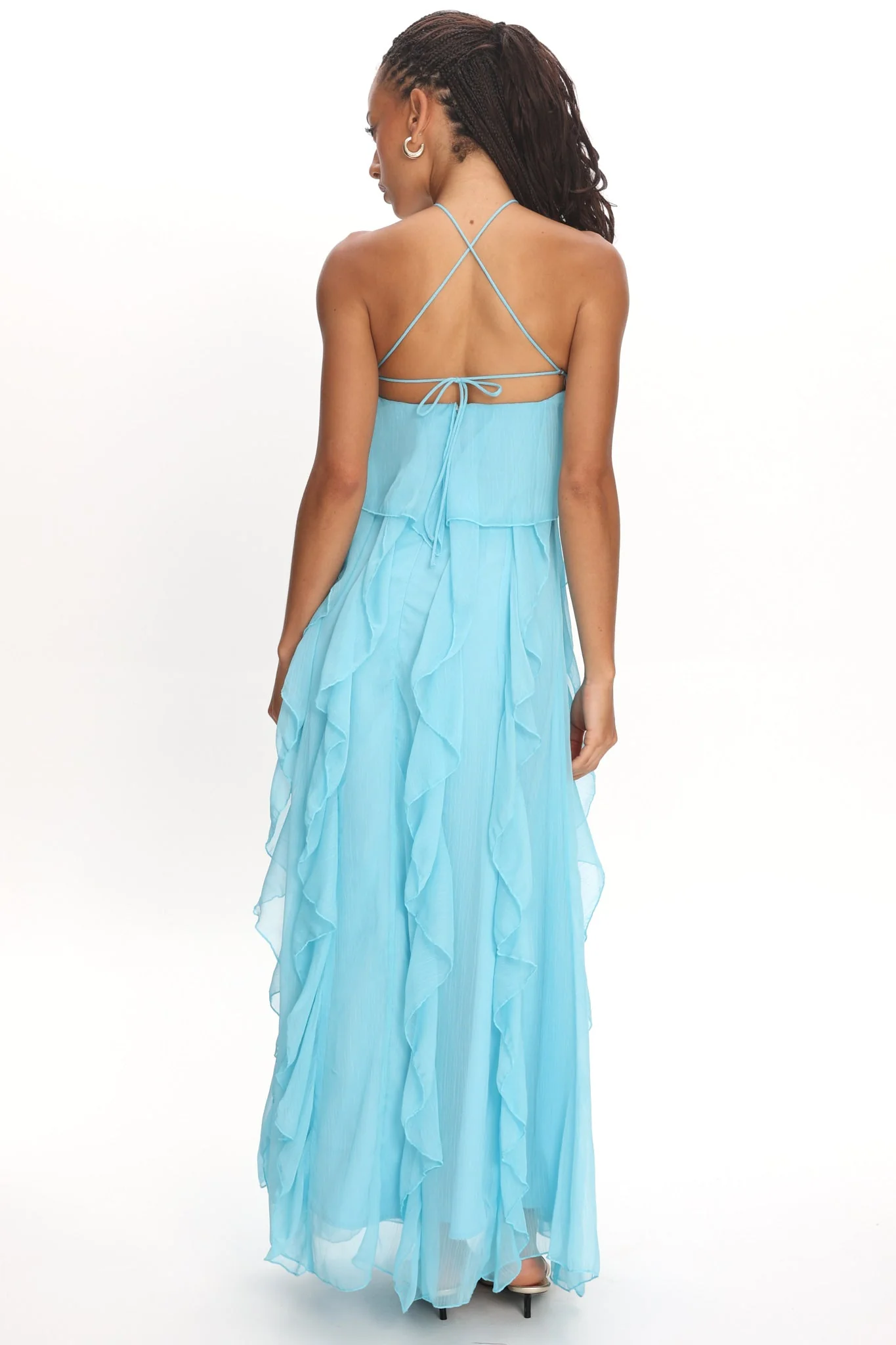 Cici Halterneck Ruffle Maxi Dress Aqua