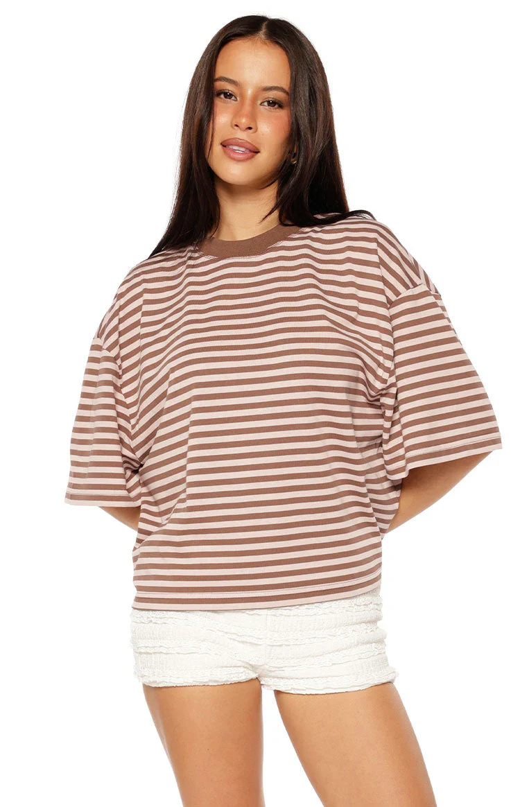 Lioness Bloom Short Sleeve Top Chocolate Blush Stripe