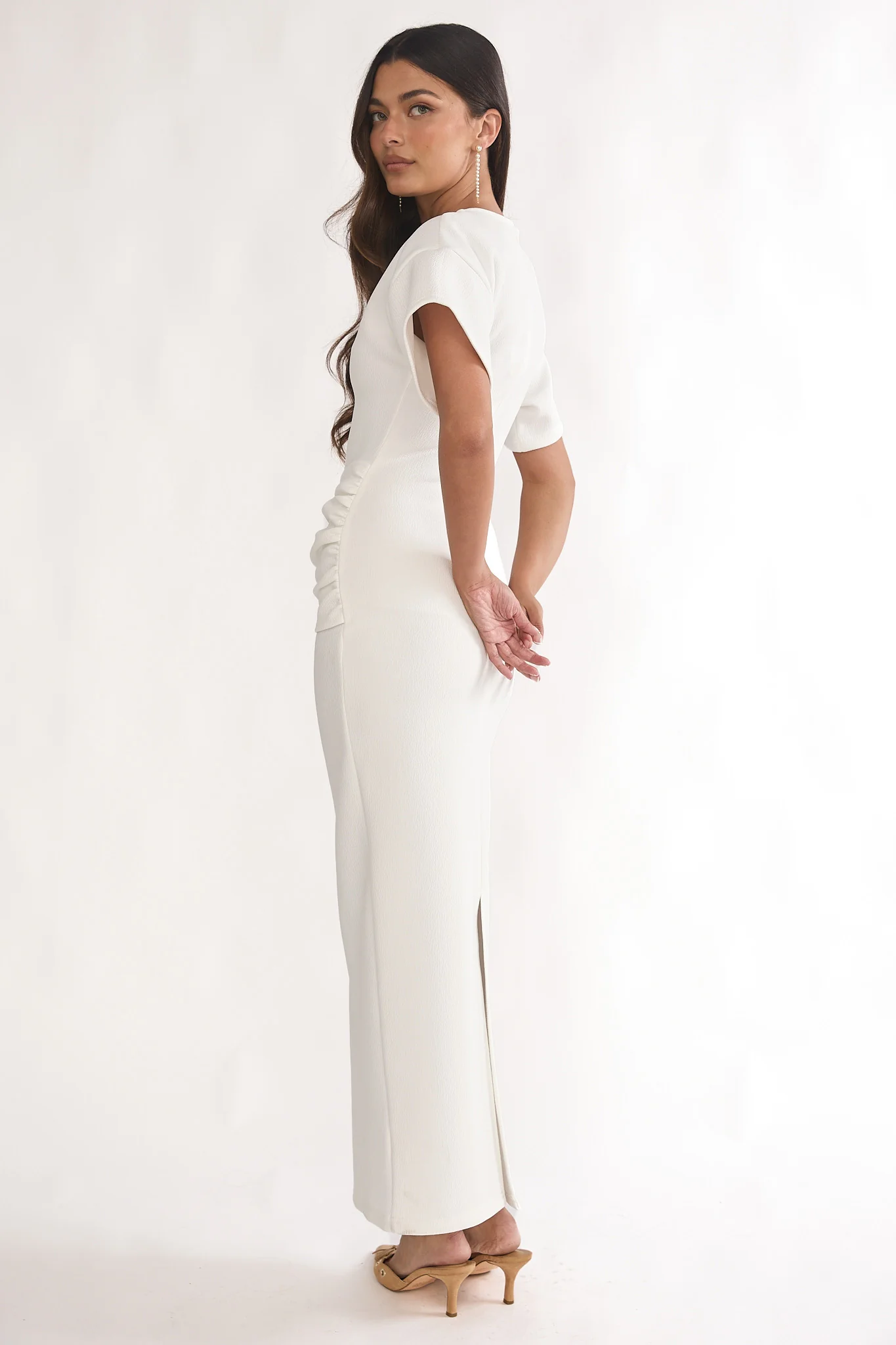 Briona Short Sleeve Buckle Maxi Dress White - luluinthesky