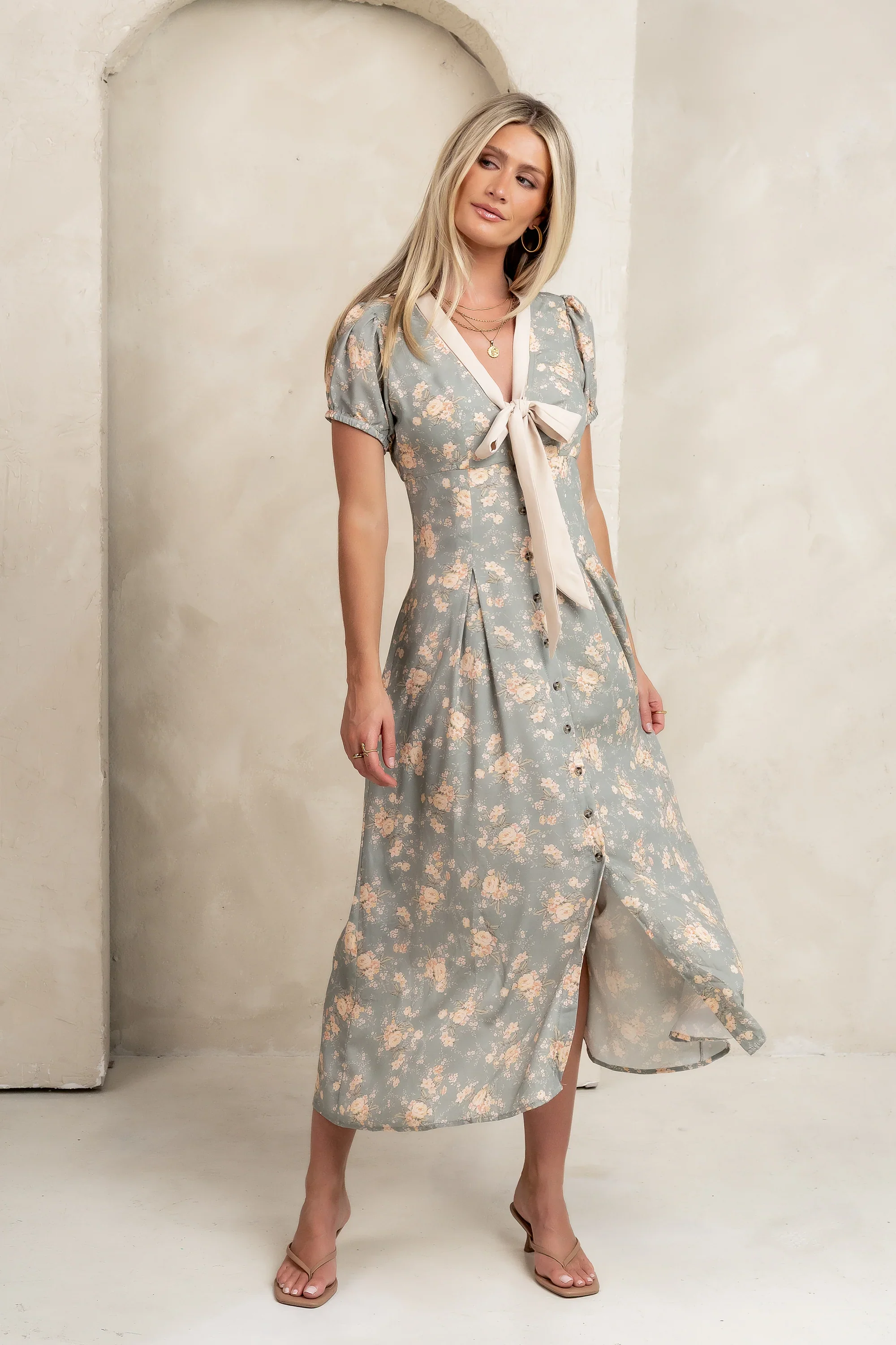 Vera Floral Maxi Dress in Sage