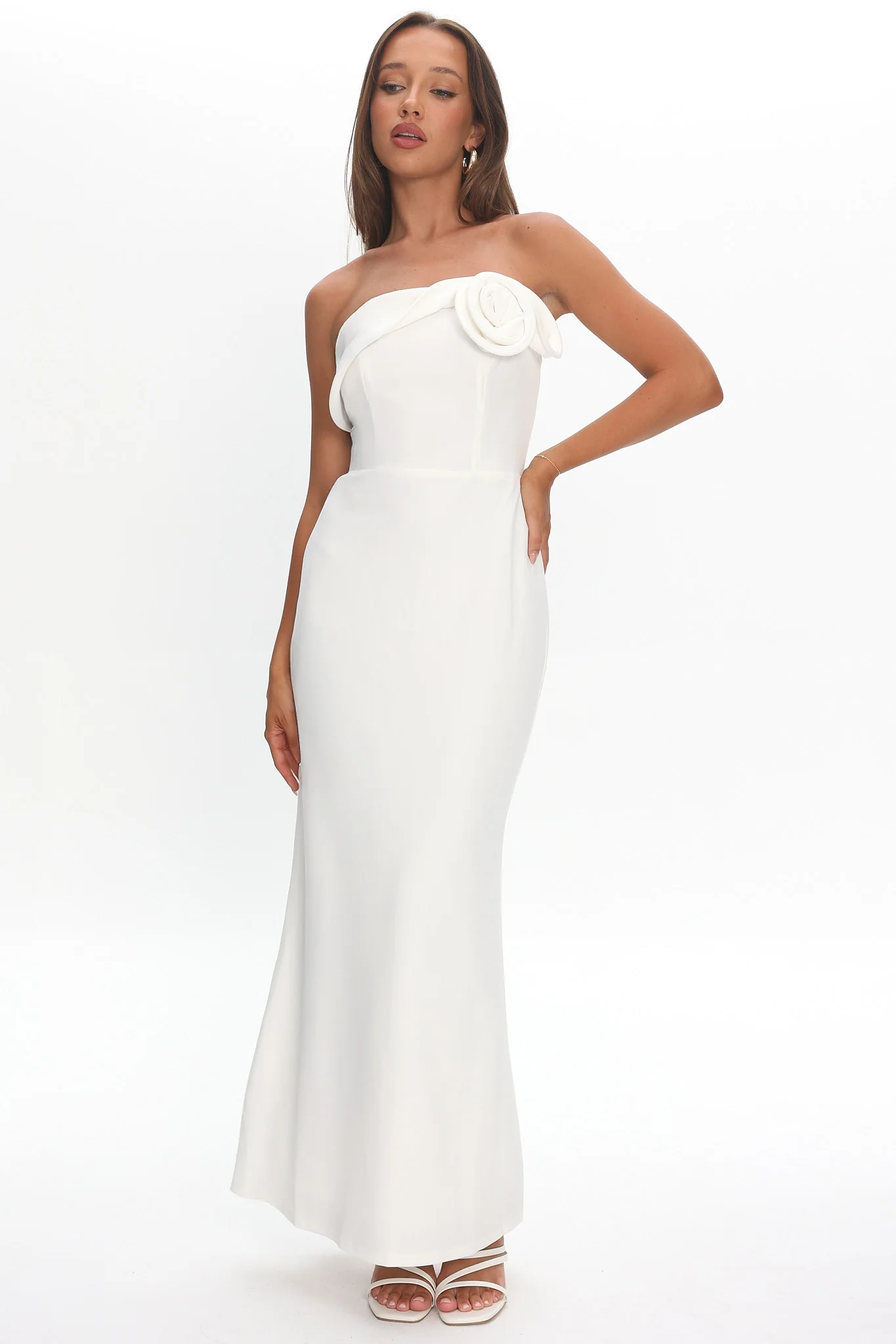 Amellia Off-Shoulder Rosette Maxi Dress White - luluinthesky