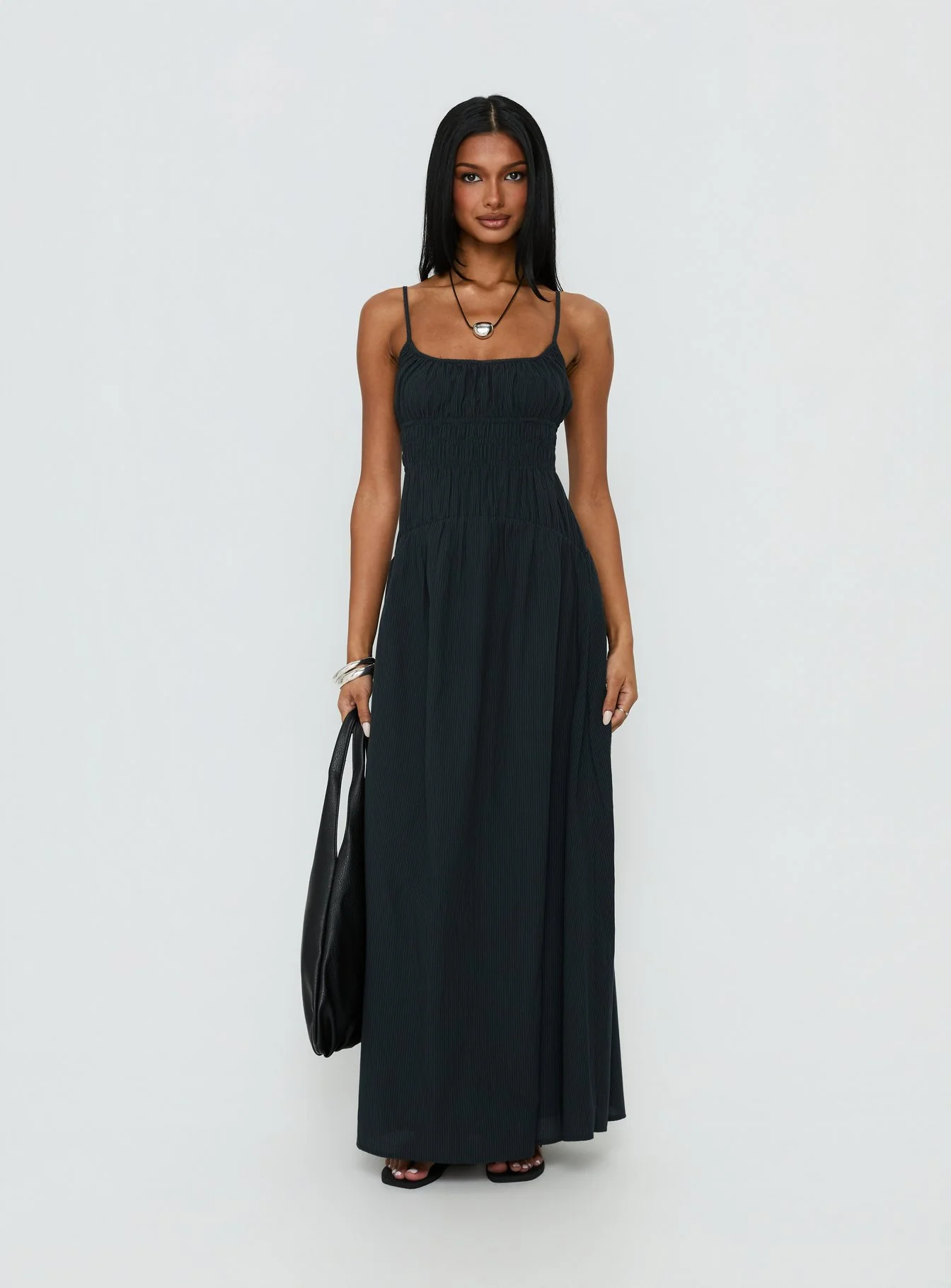 Magnolie Shirred Maxi Dress Charcoal