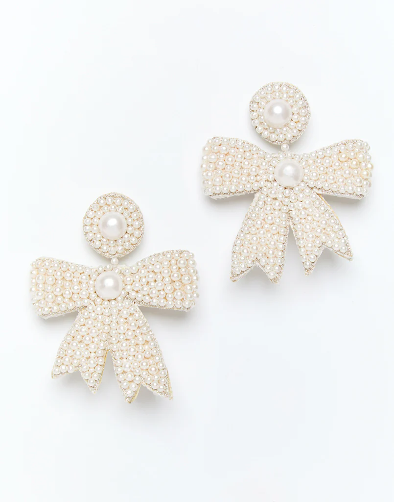 Glitzy Bow Pearl Earrings