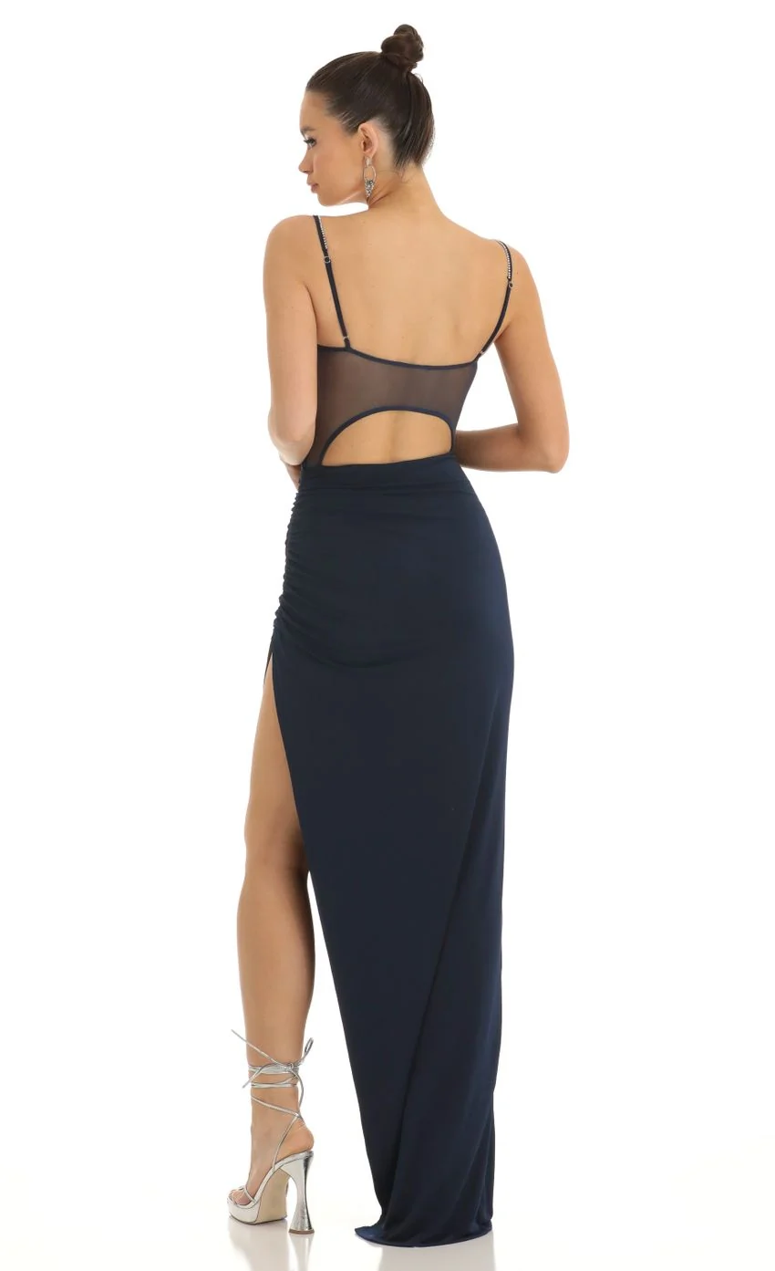 Rhinestone Strap Maxi Dress in Navy