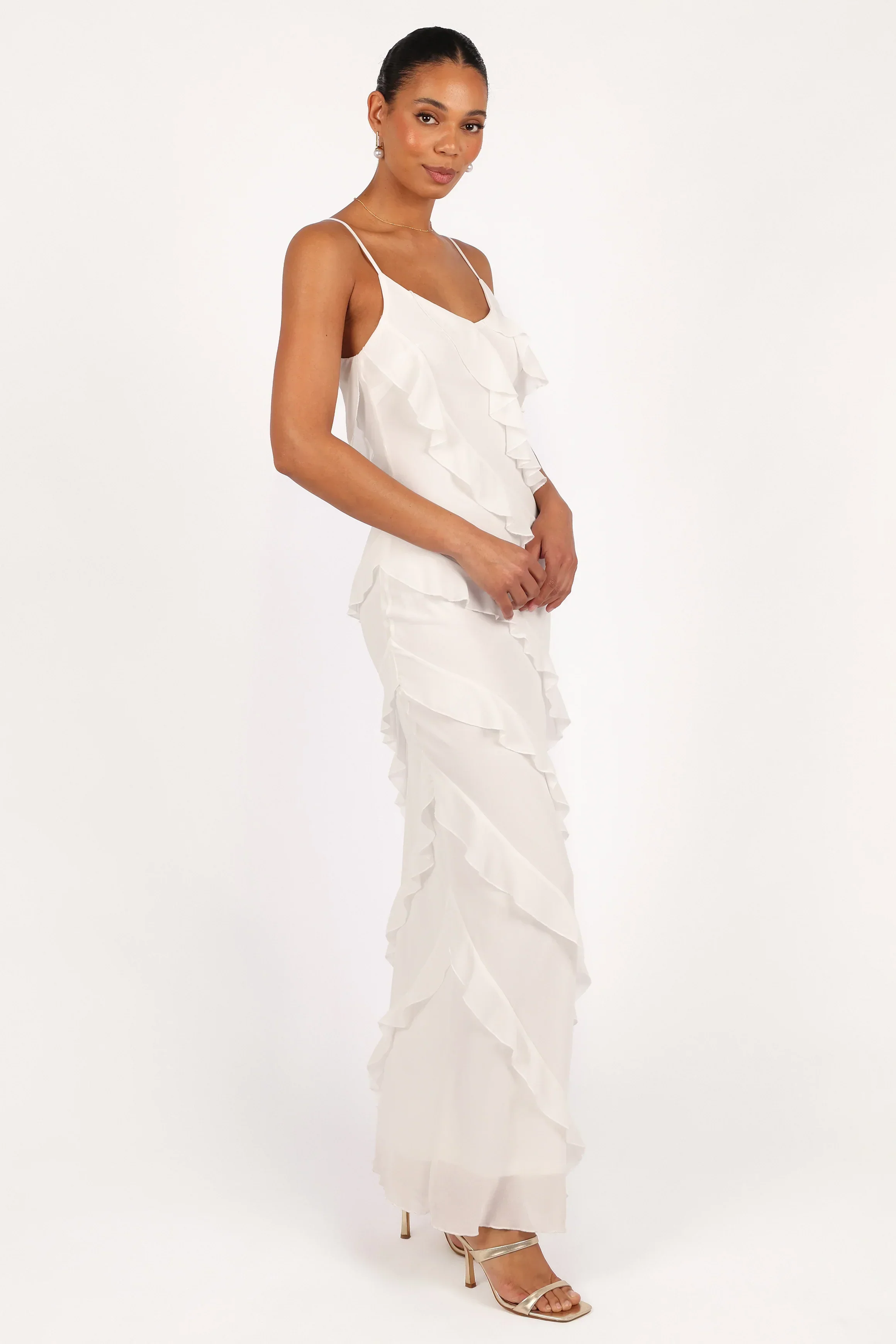 Ciao Ruffles Maxi Dress - Cloud White - luluinthesky
