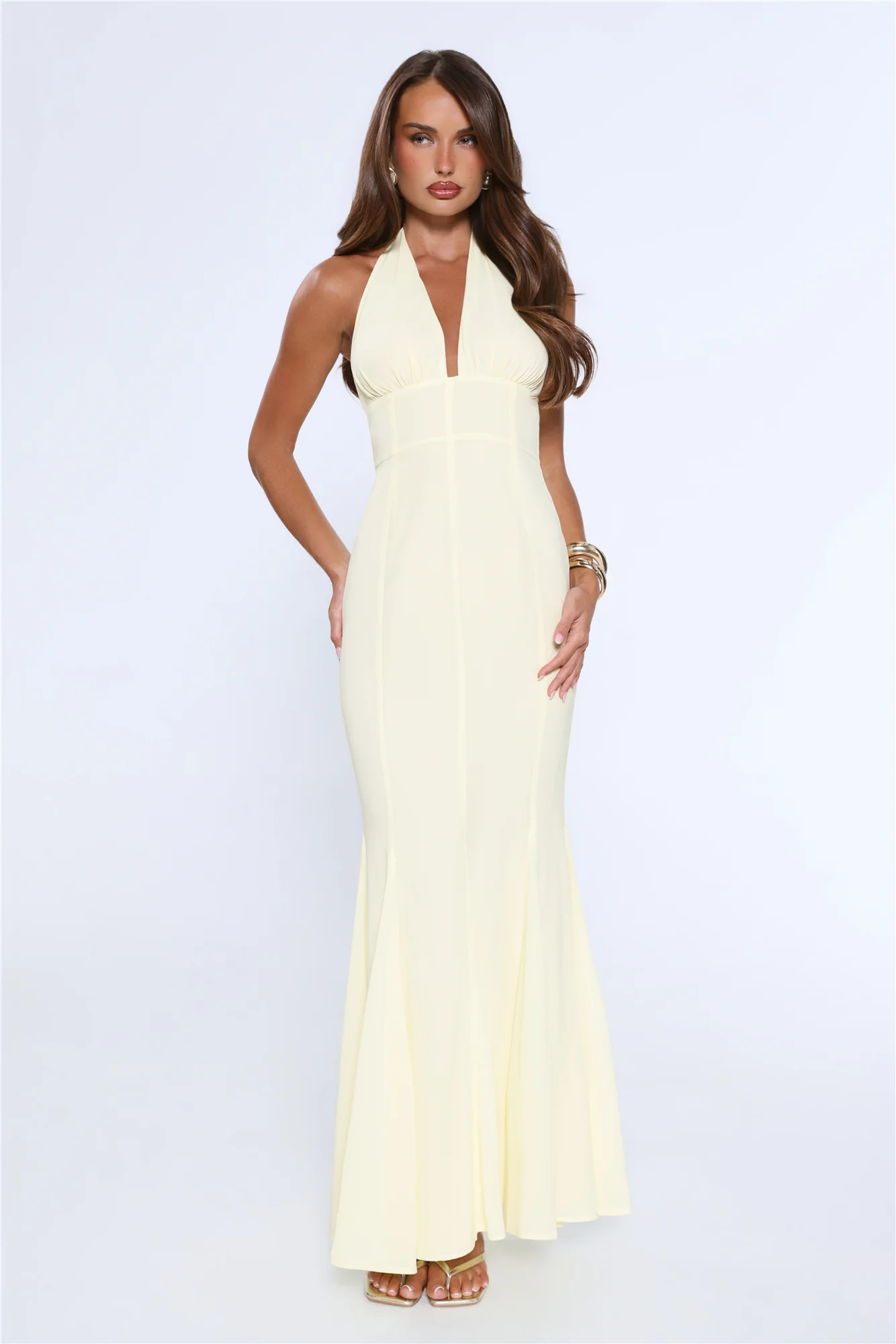 Vibe Dazzle Halter Maxi Dress Yellow