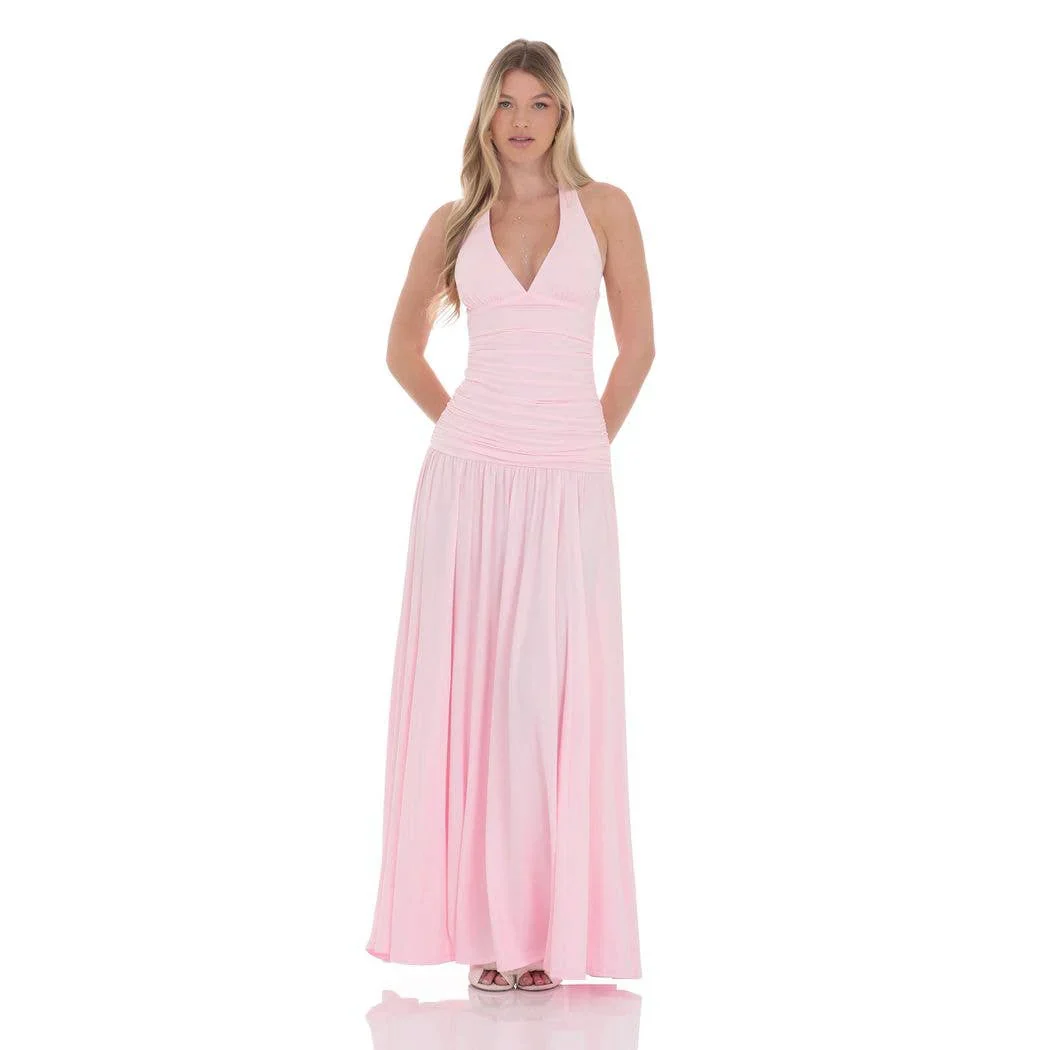 Halter Drop Waist Maxi Dress in Pink
