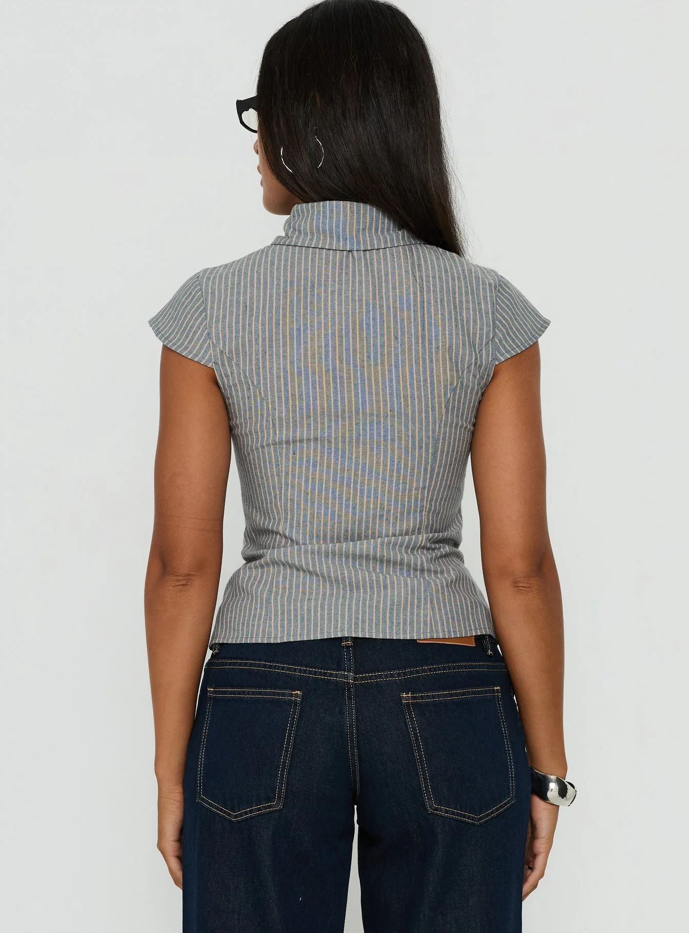 Yalanda Cut Out Collared Top Multi Stripe