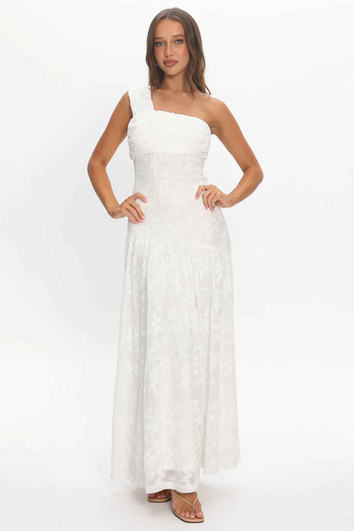 Azure Sun Drop Waist Maxi Dress Lace Off White