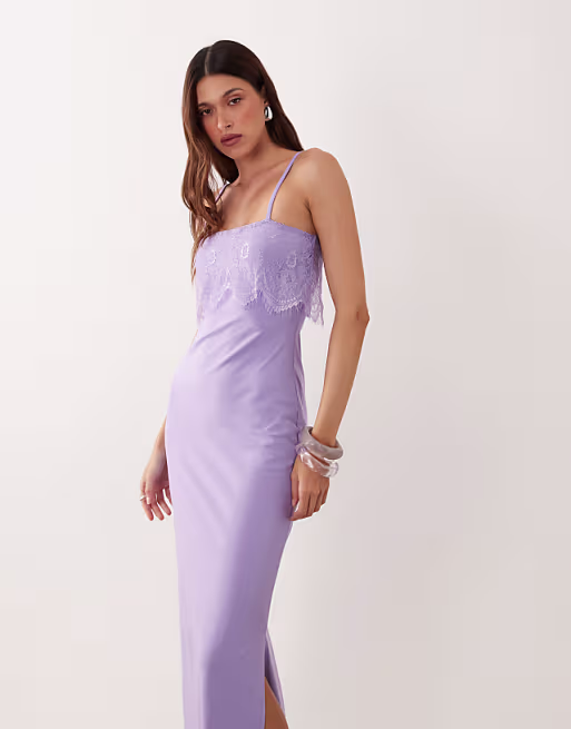Ellen lace trim cami slip dress in lilac