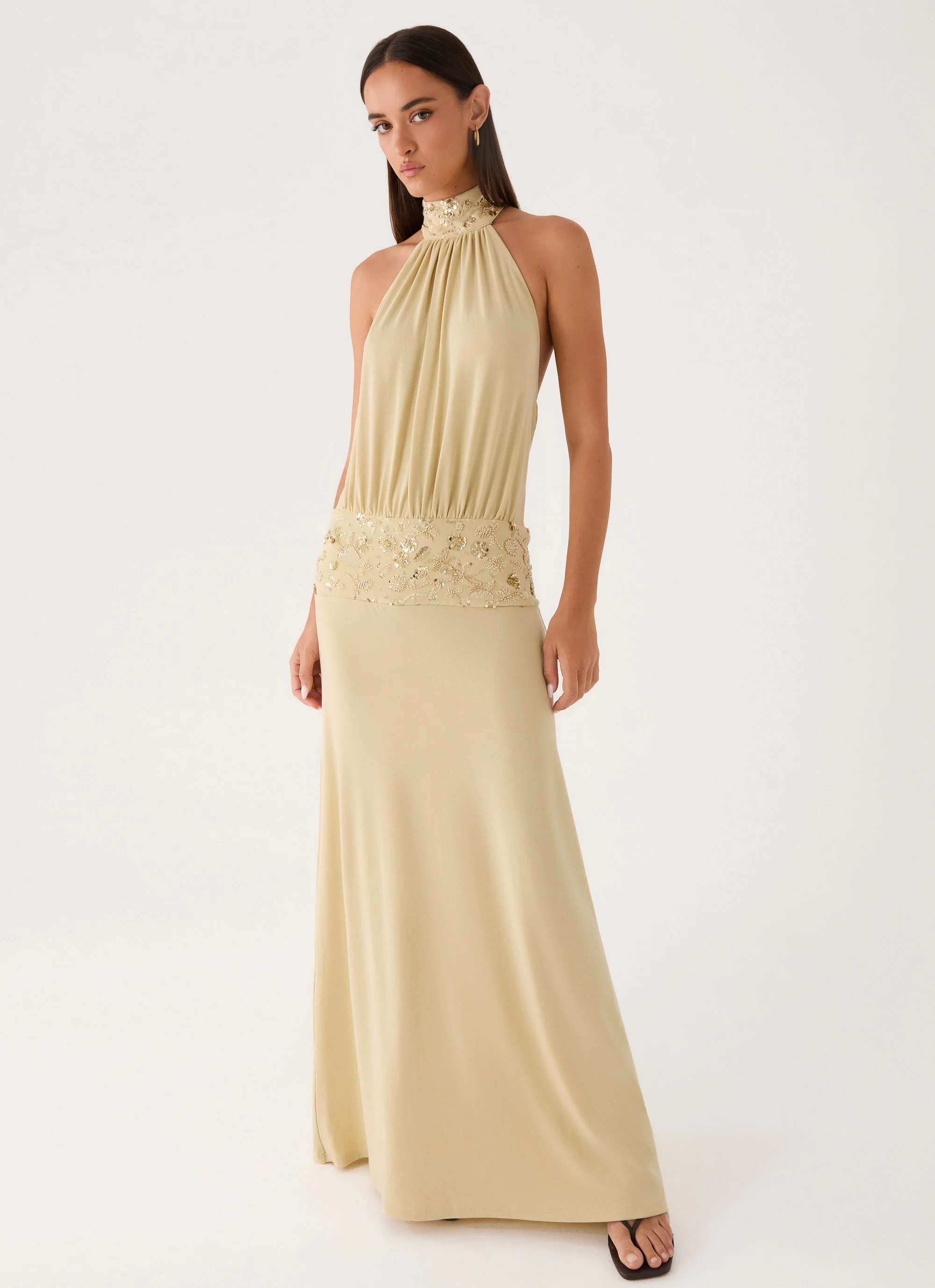 Donyale Halter Maxi Dress - Pale Olive