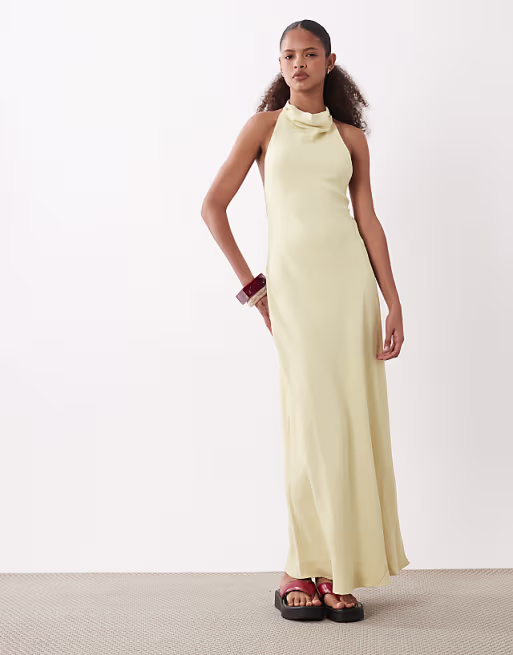 high neck maxi dress in buttermilk