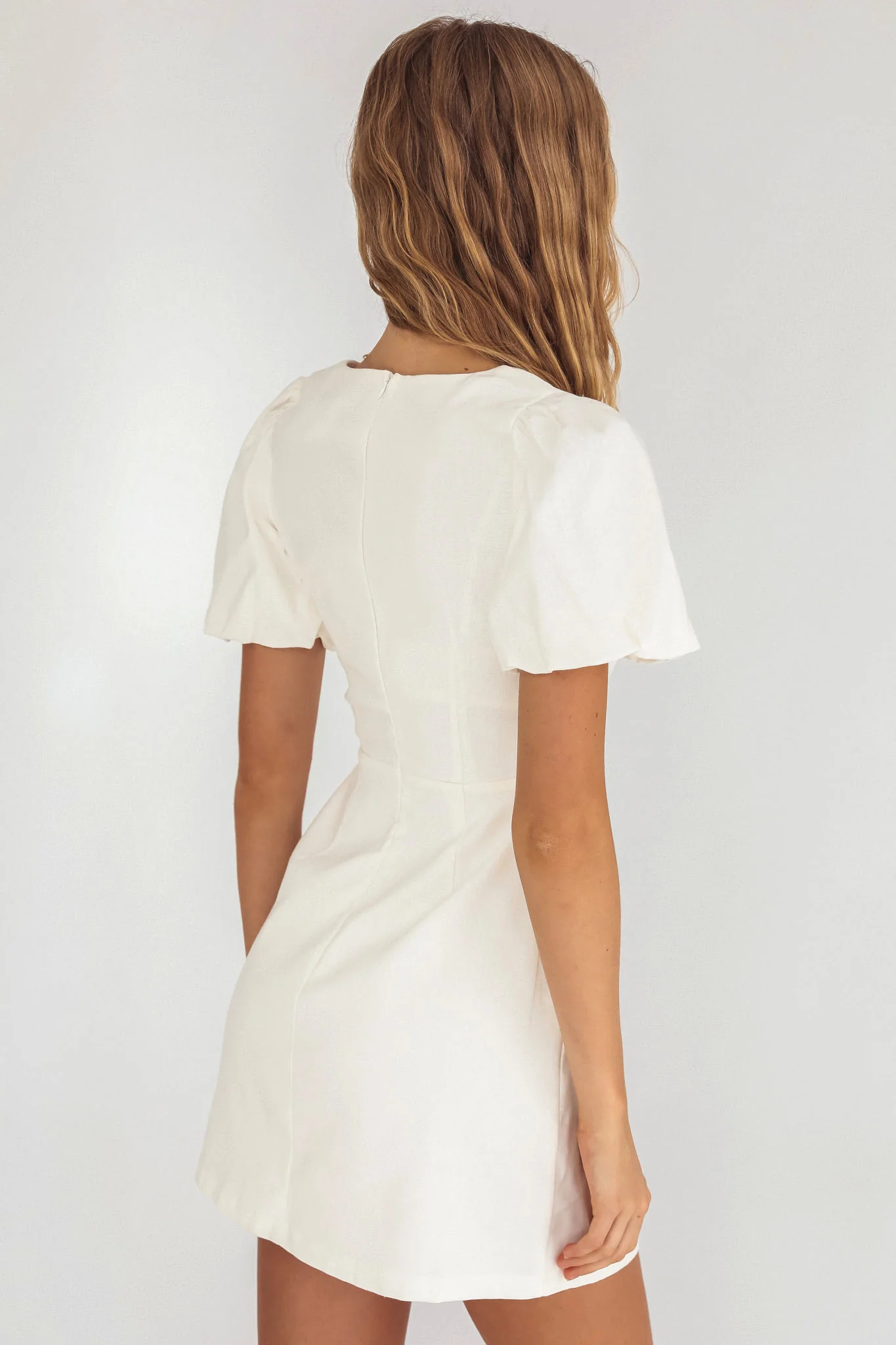 Leronne Hook & Eye Puff Sleeve Mini Dress White