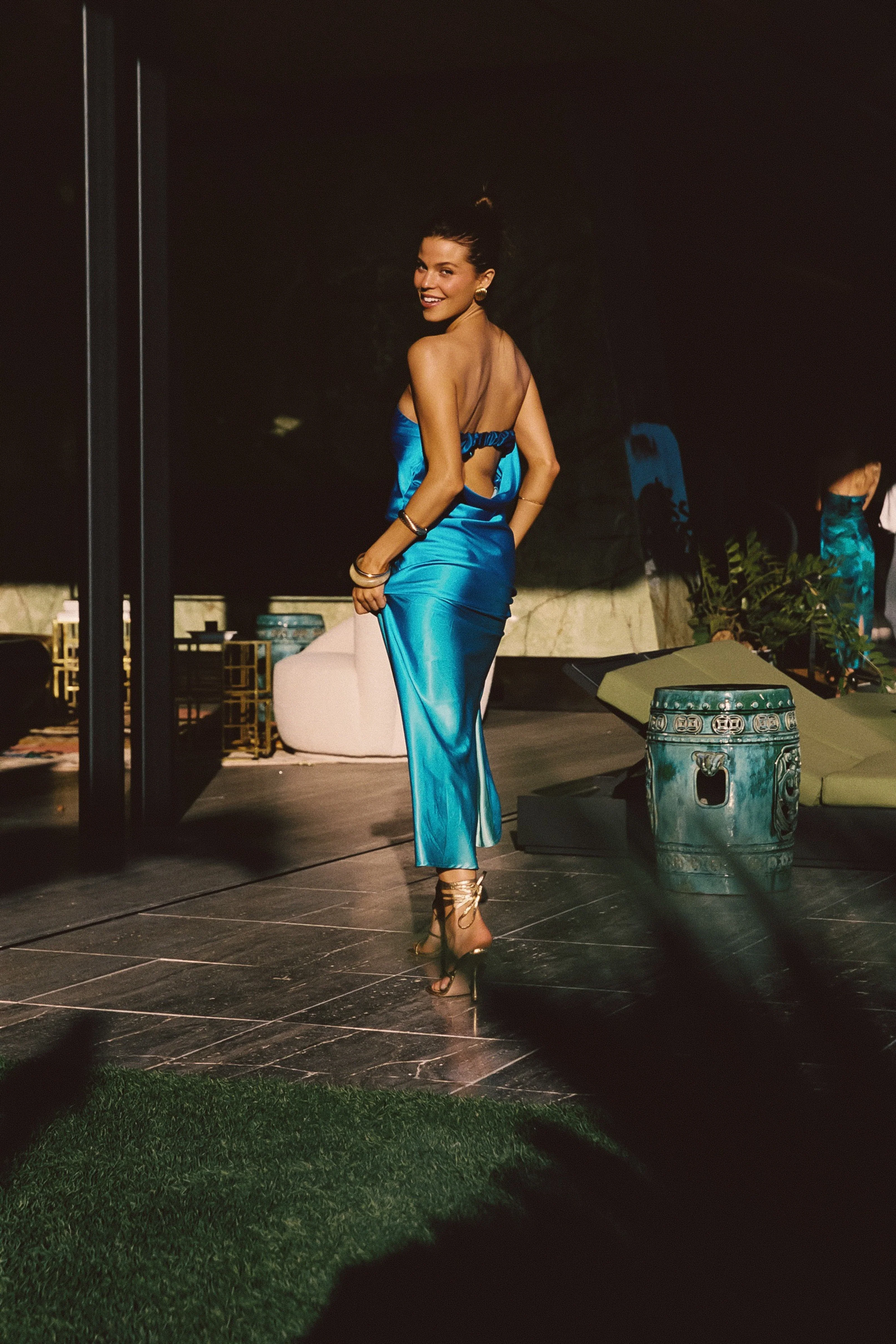 Natalia Blue Ombre Strapless Maxi Dress