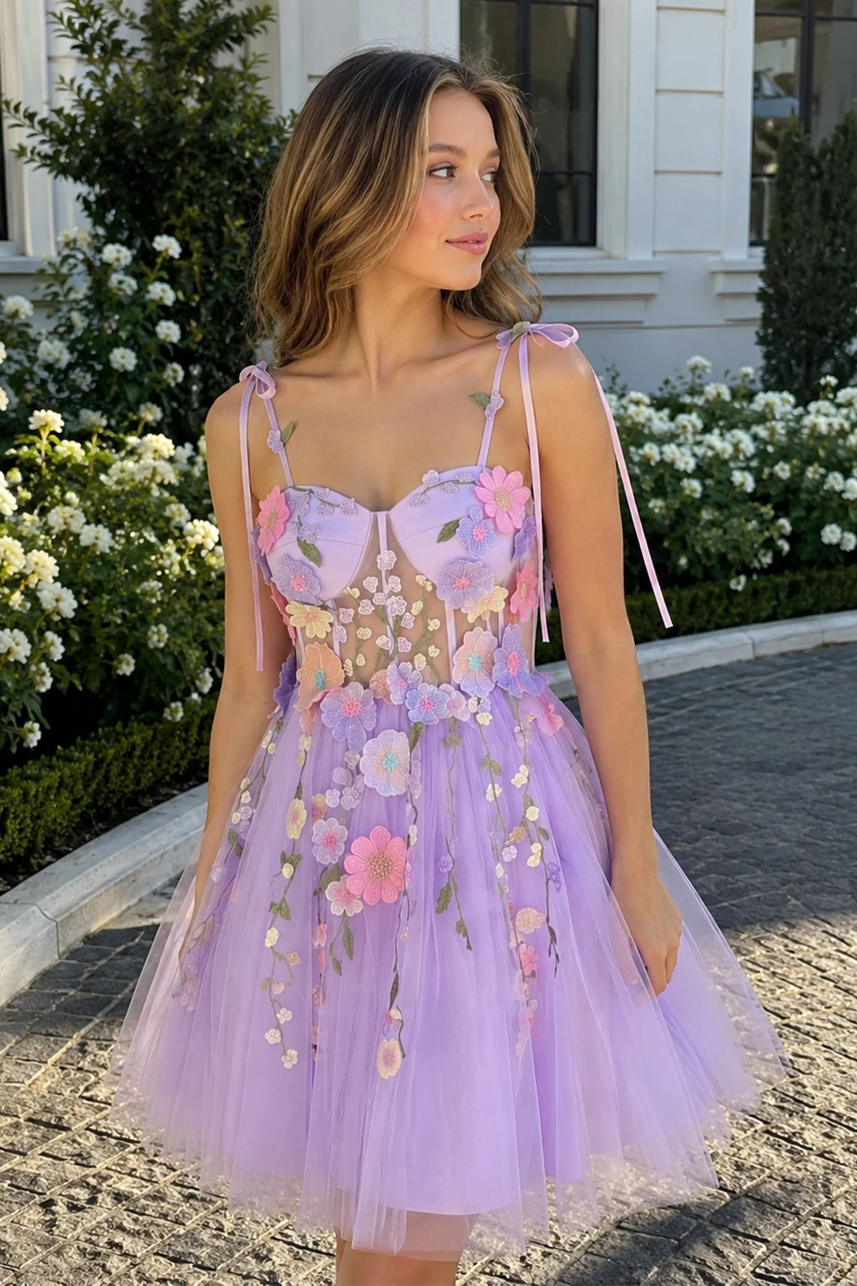 A-Line Lavender Bloom Mini Homecoming Dress
