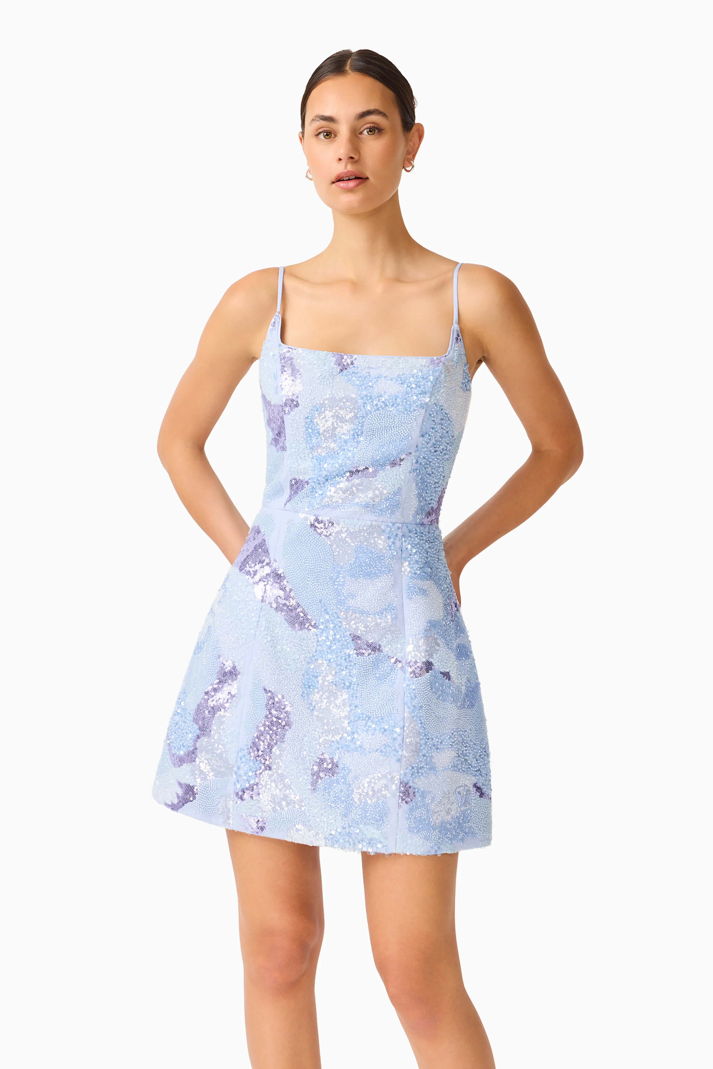 Aurae Embellished Mini Dress in Sky Blue