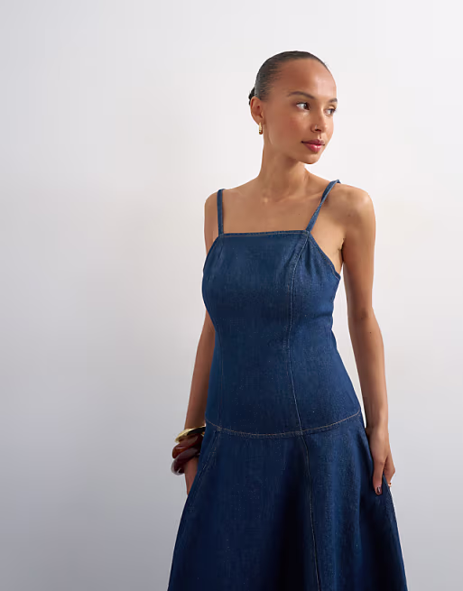 Topshop denim barrel maxi dress in indigo rinse