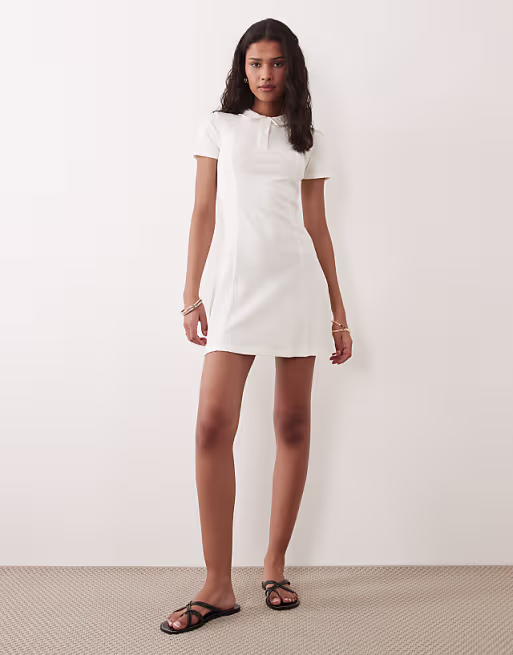 Brave Soul short sleeve mini shirt dress in cream