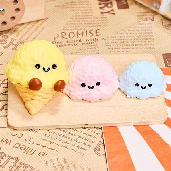 SqueezeSquad Taba Deluxe Premium Silicone Squishies® Fidget Toy - Triple Ice Cream Cone