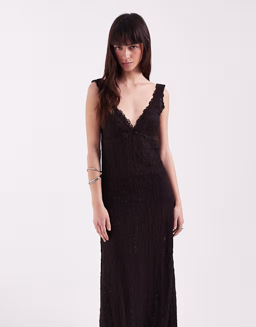lace cami maxi dress in chocolate