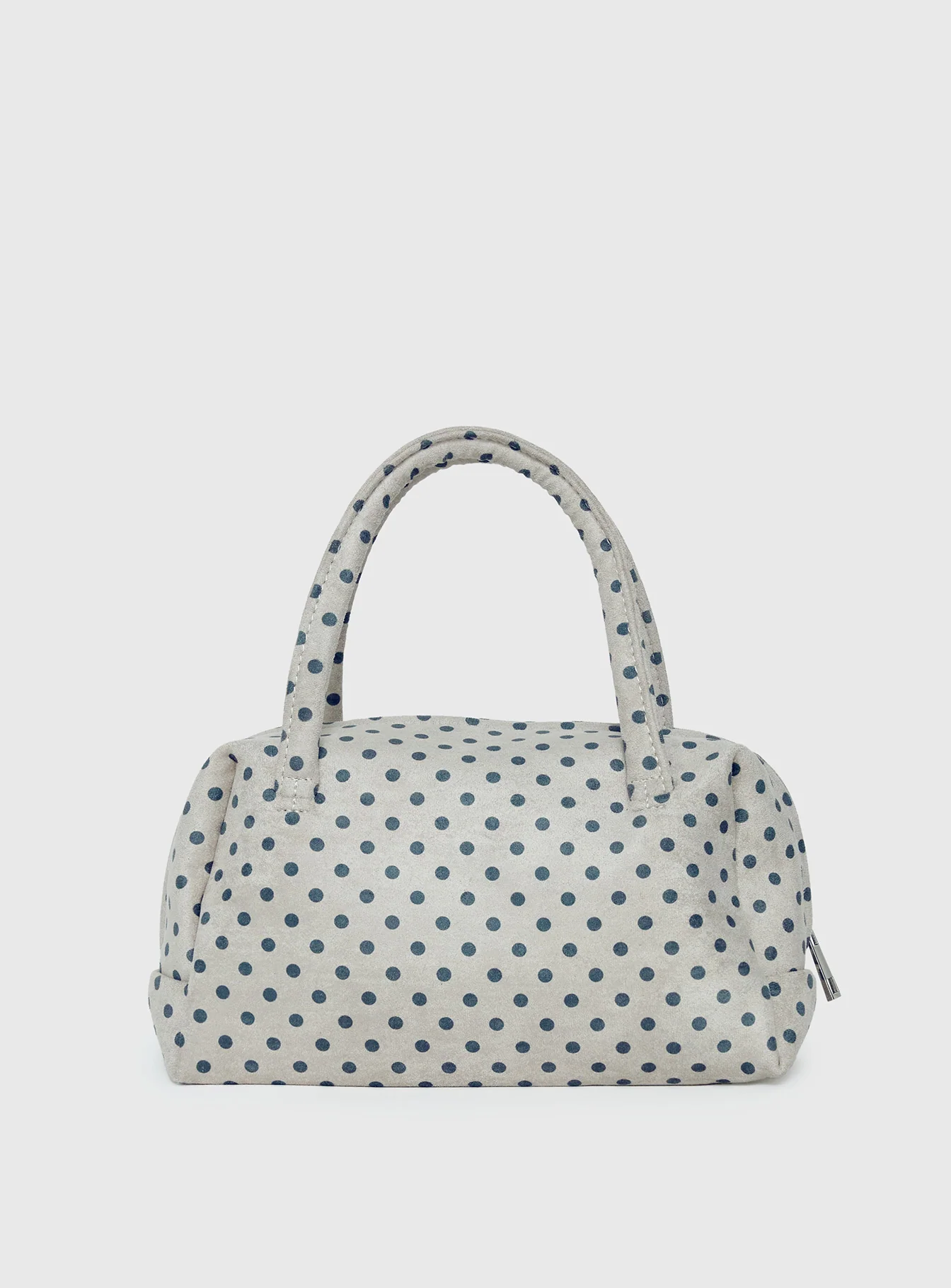 Luellah Faux Suede Boston Bag White / Grey Polka Dot