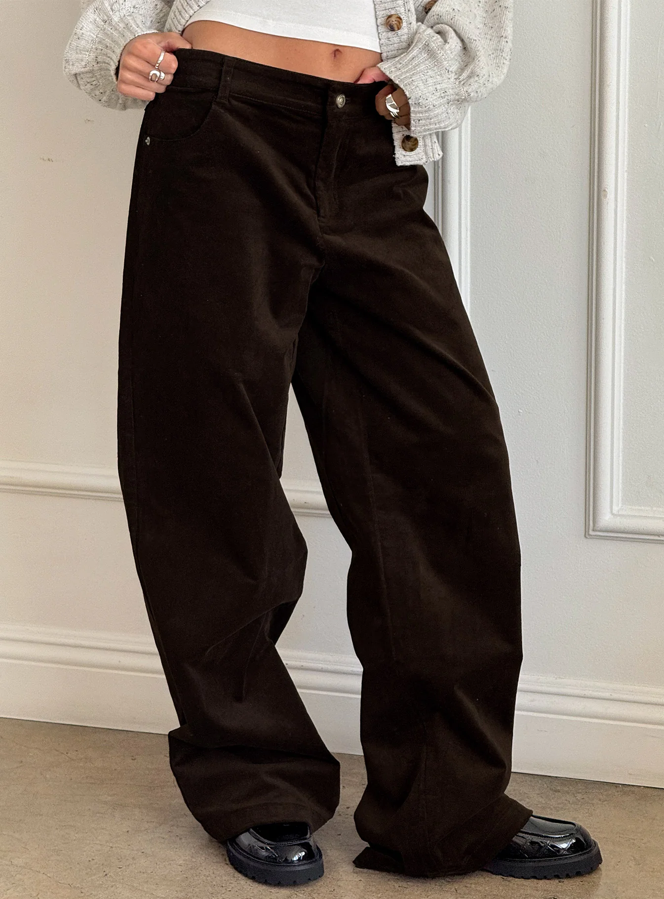 Kenza Wide Leg Corduroy Pant Brown