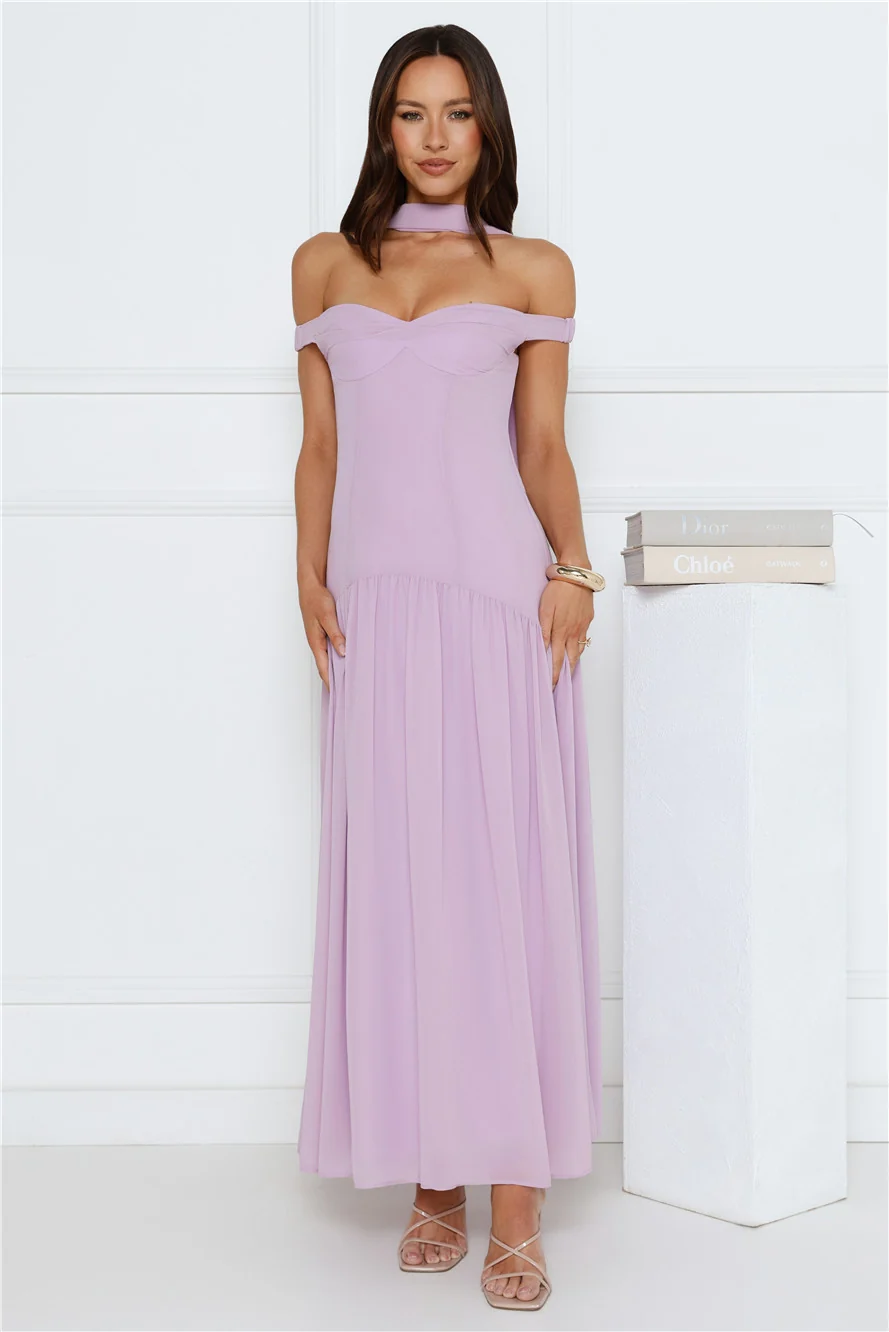 The Style Spotlight Off Shoulder Maxi Dress Lilac