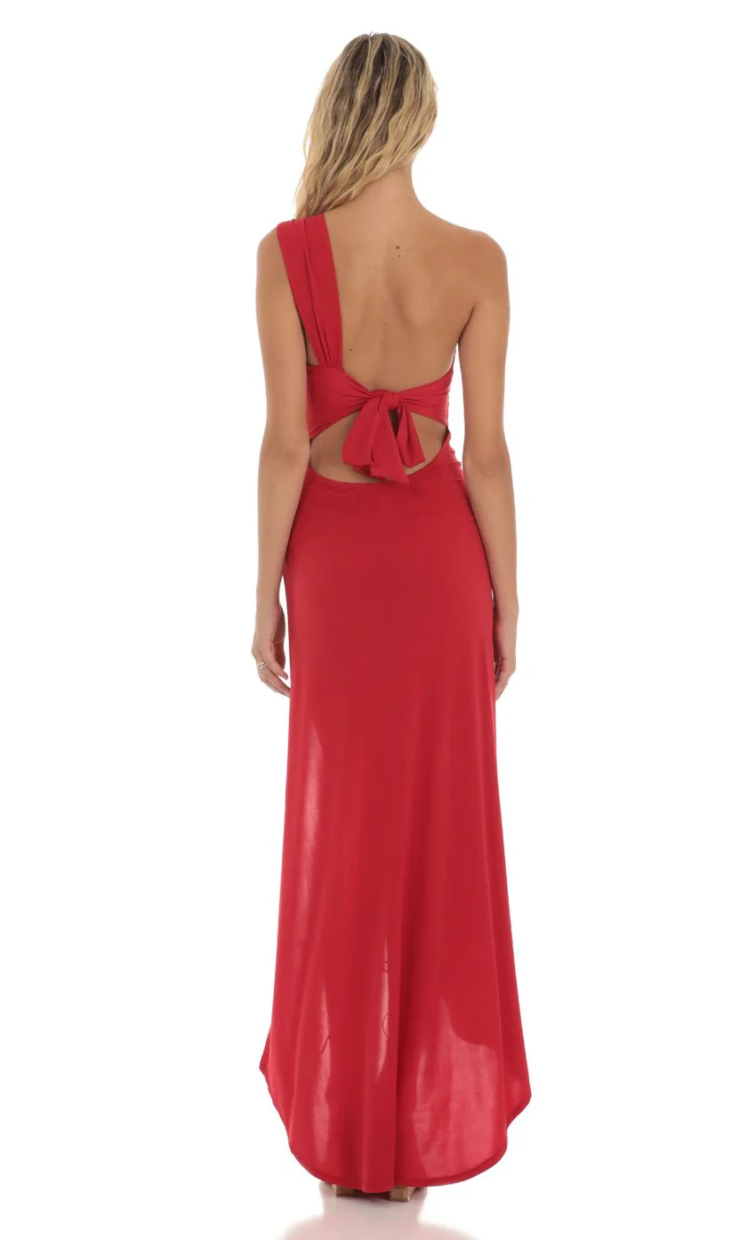 One Shoulder Dress in Red - luluinthesky