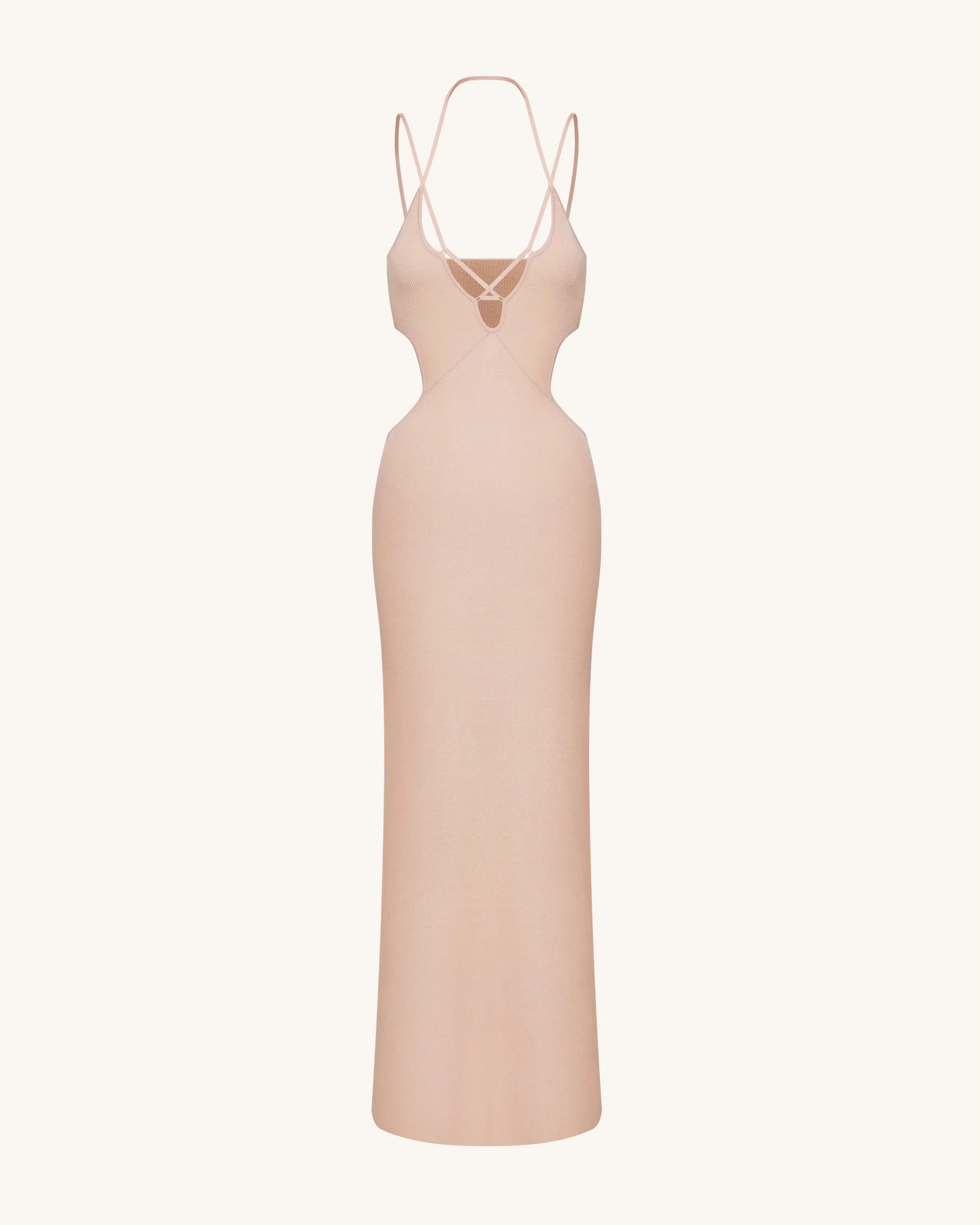 Ribbed Knit Cutout Maxi Dress - Pink - FASHION NOB